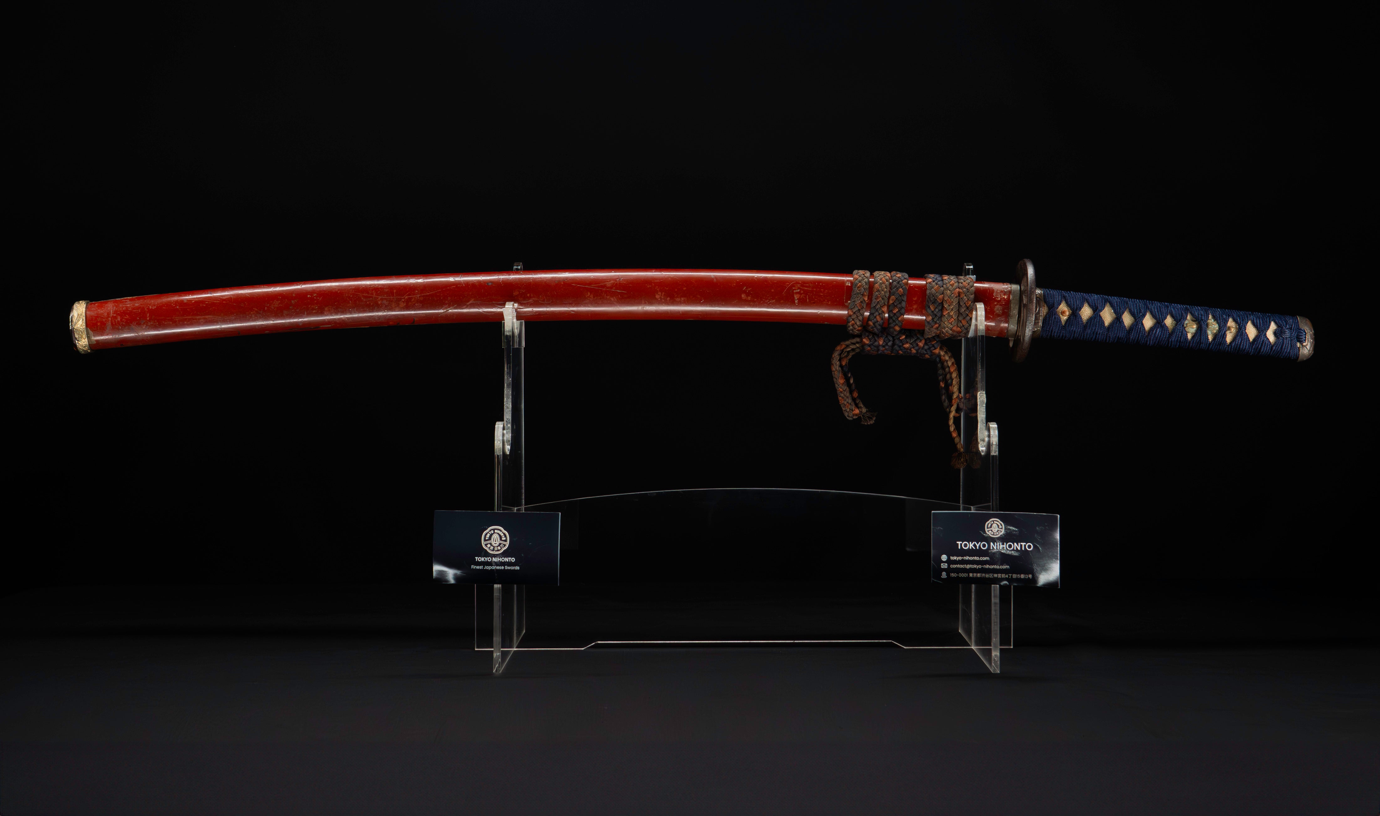 Antique Japanese Katana: Vermilion Lacquer Saya, Sparrow Fuchi-Kashira — 5 of 46