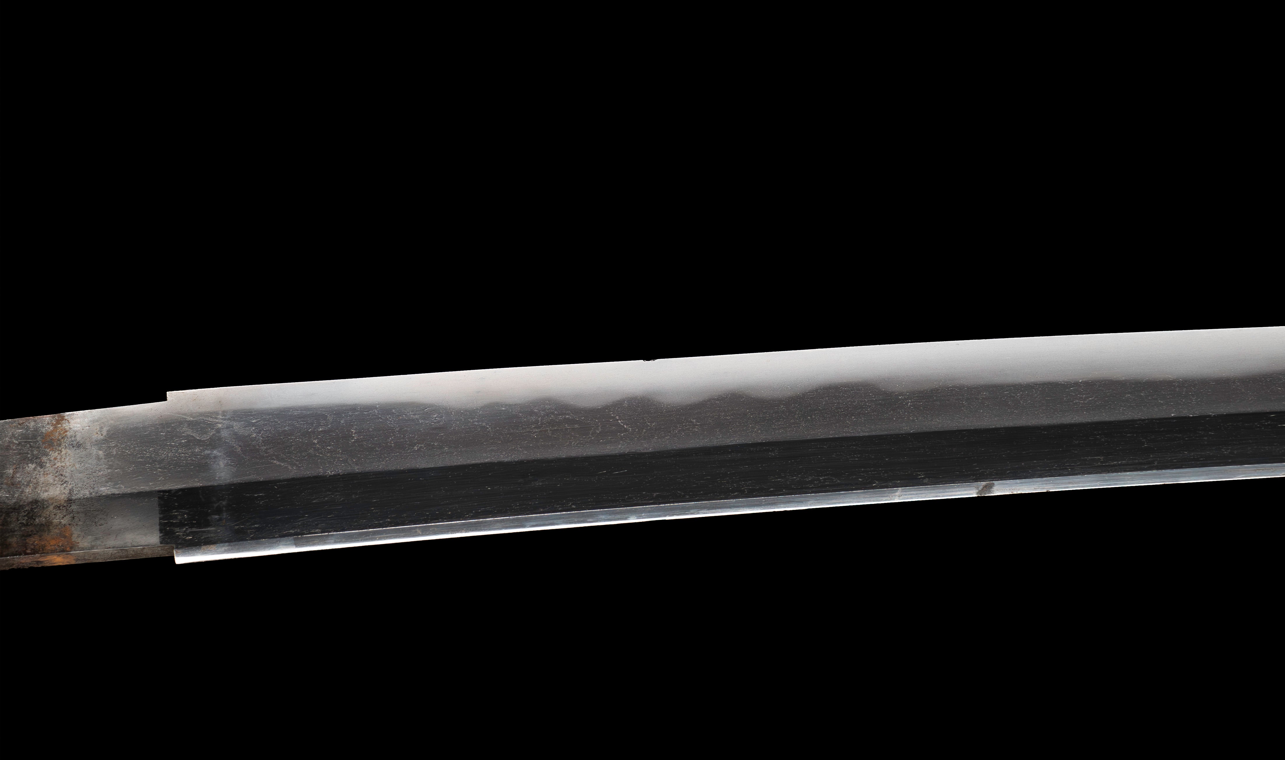 Antique Japanese Katana: Vermilion Lacquer Saya, Sparrow Fuchi-Kashira — 15 of 46