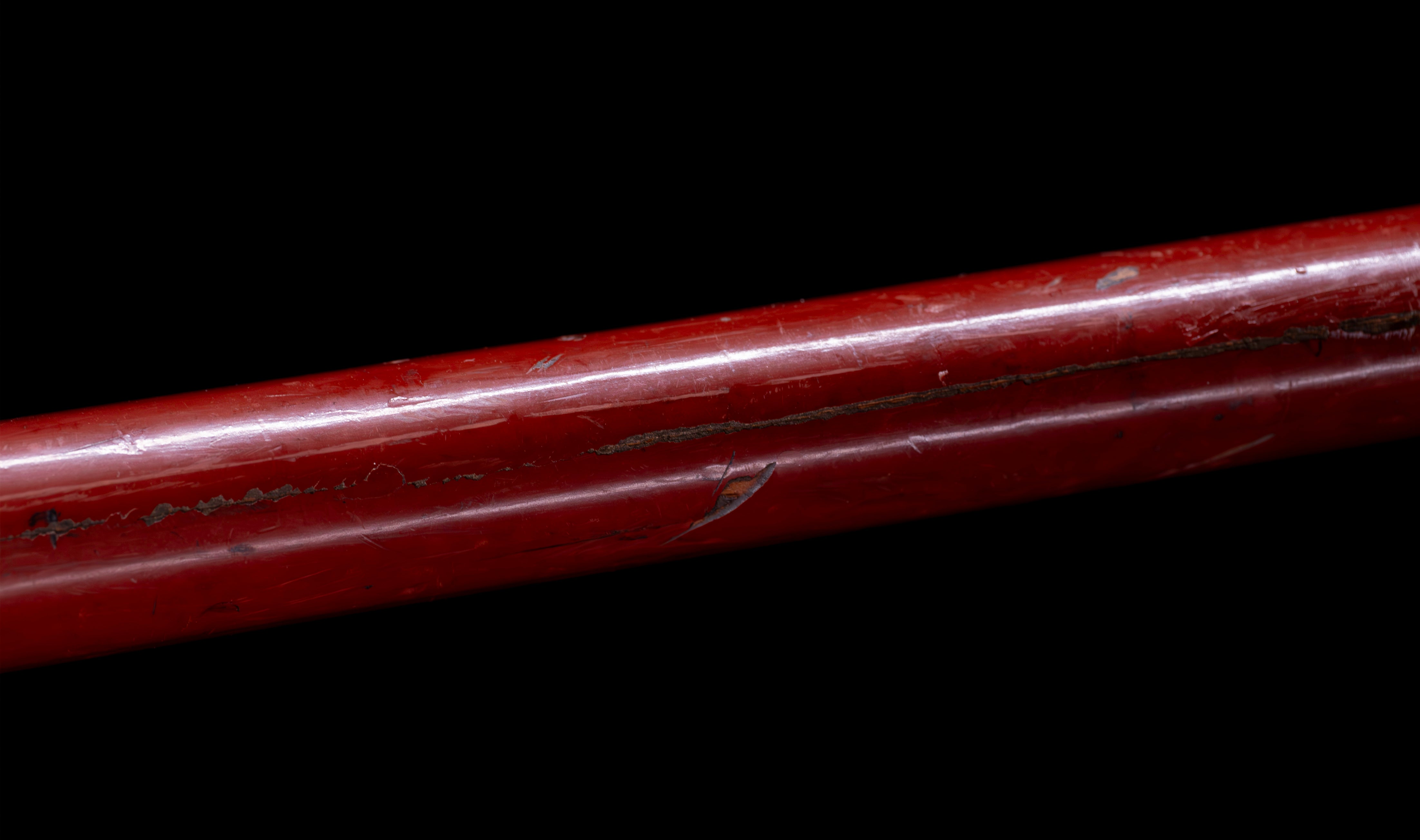 Antique Japanese Katana: Vermilion Lacquer Saya, Sparrow Fuchi-Kashira — 34 of 46
