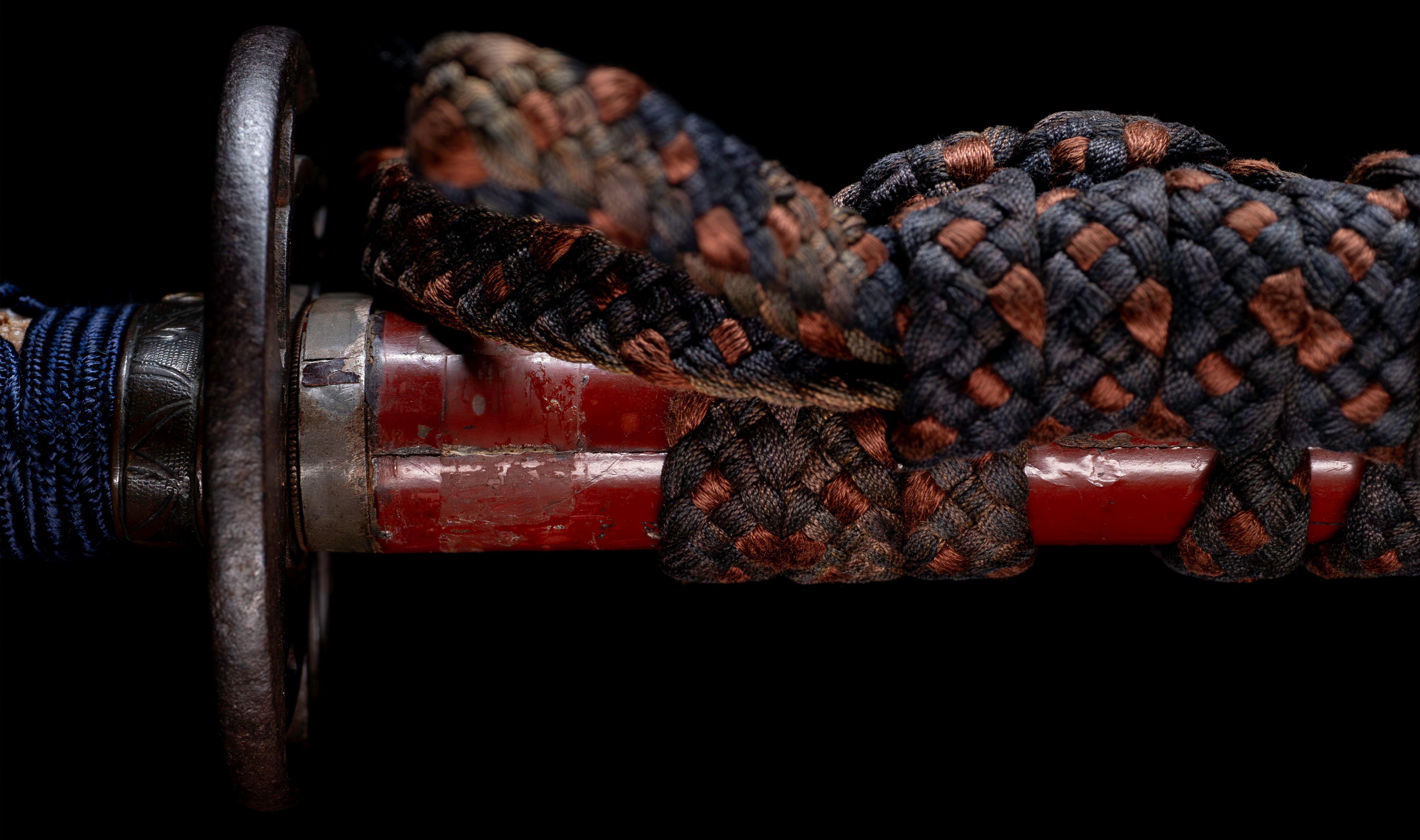 Antique Japanese Katana: Vermilion Lacquer Saya, Sparrow Fuchi-Kashira — 35 of 46