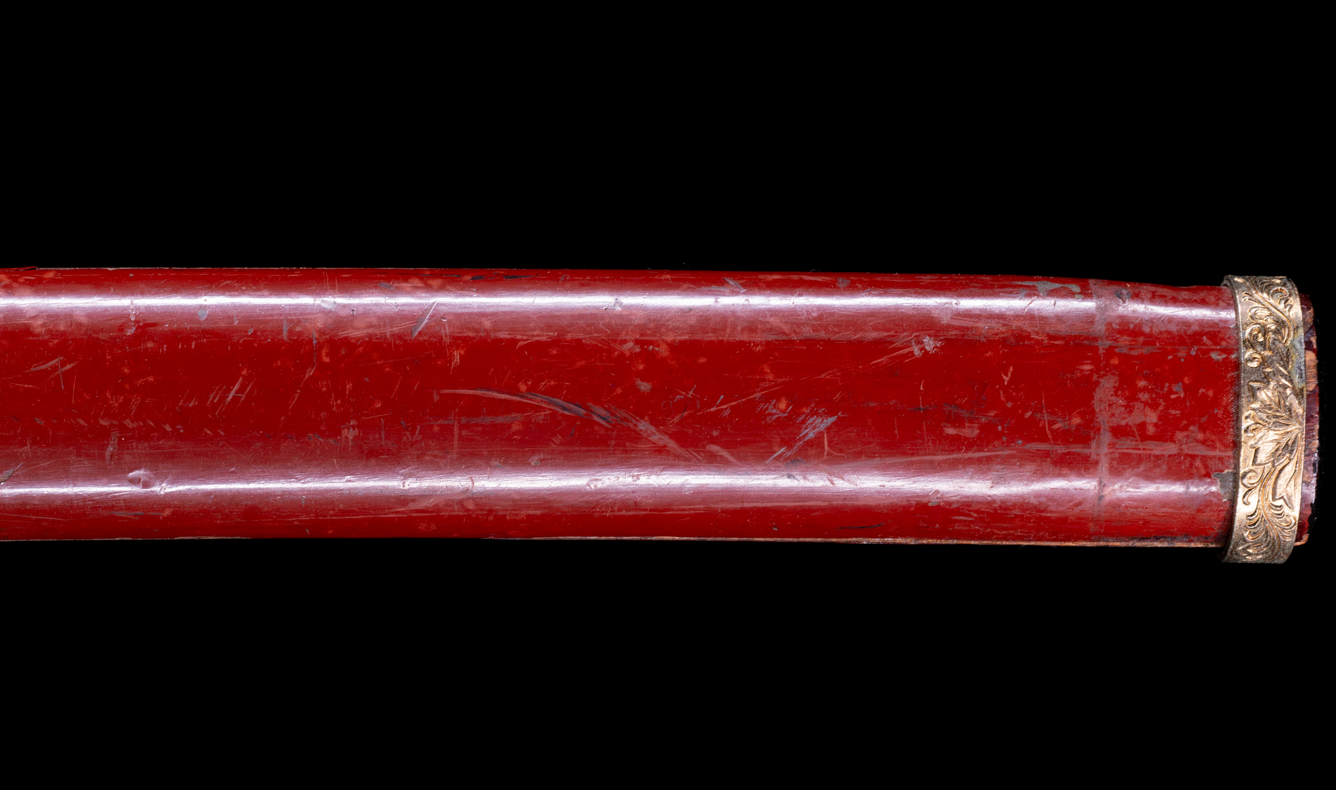 Antique Japanese Katana: Vermilion Lacquer Saya, Sparrow Fuchi-Kashira — 42 of 46