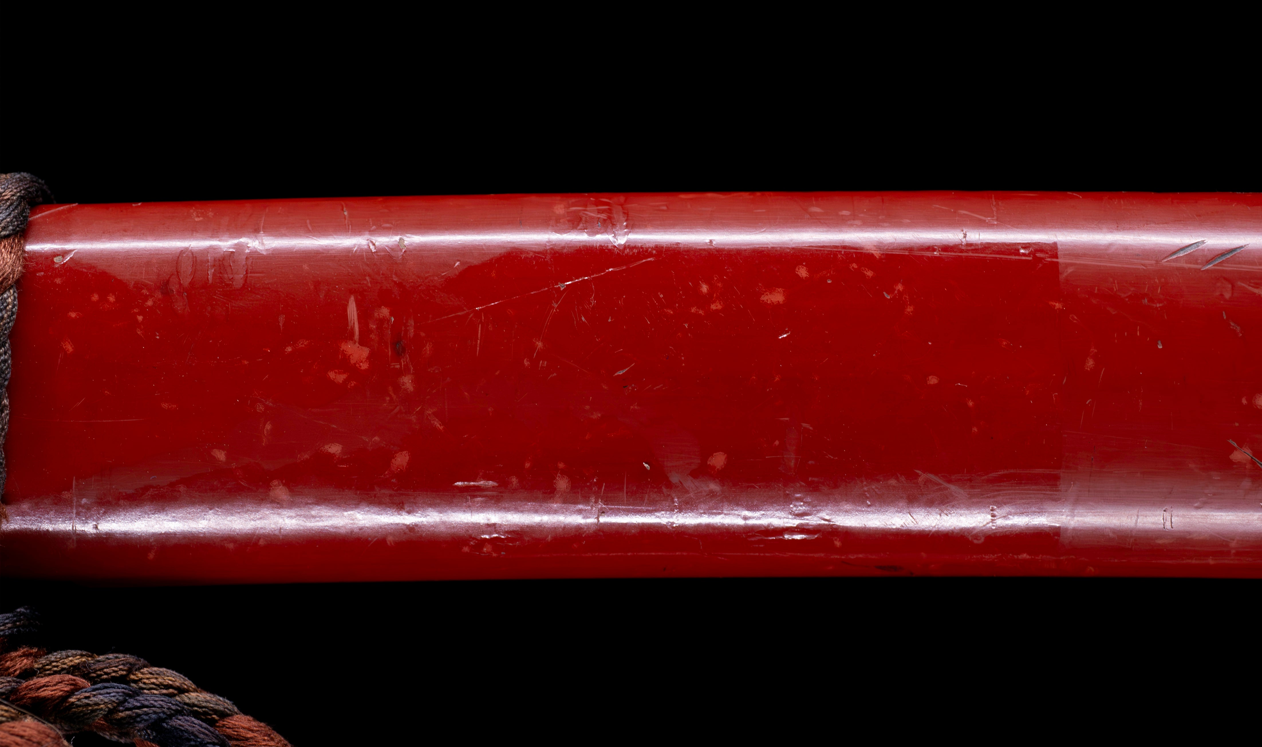 Antique Japanese Katana: Vermilion Lacquer Saya, Sparrow Fuchi-Kashira — 44 of 46