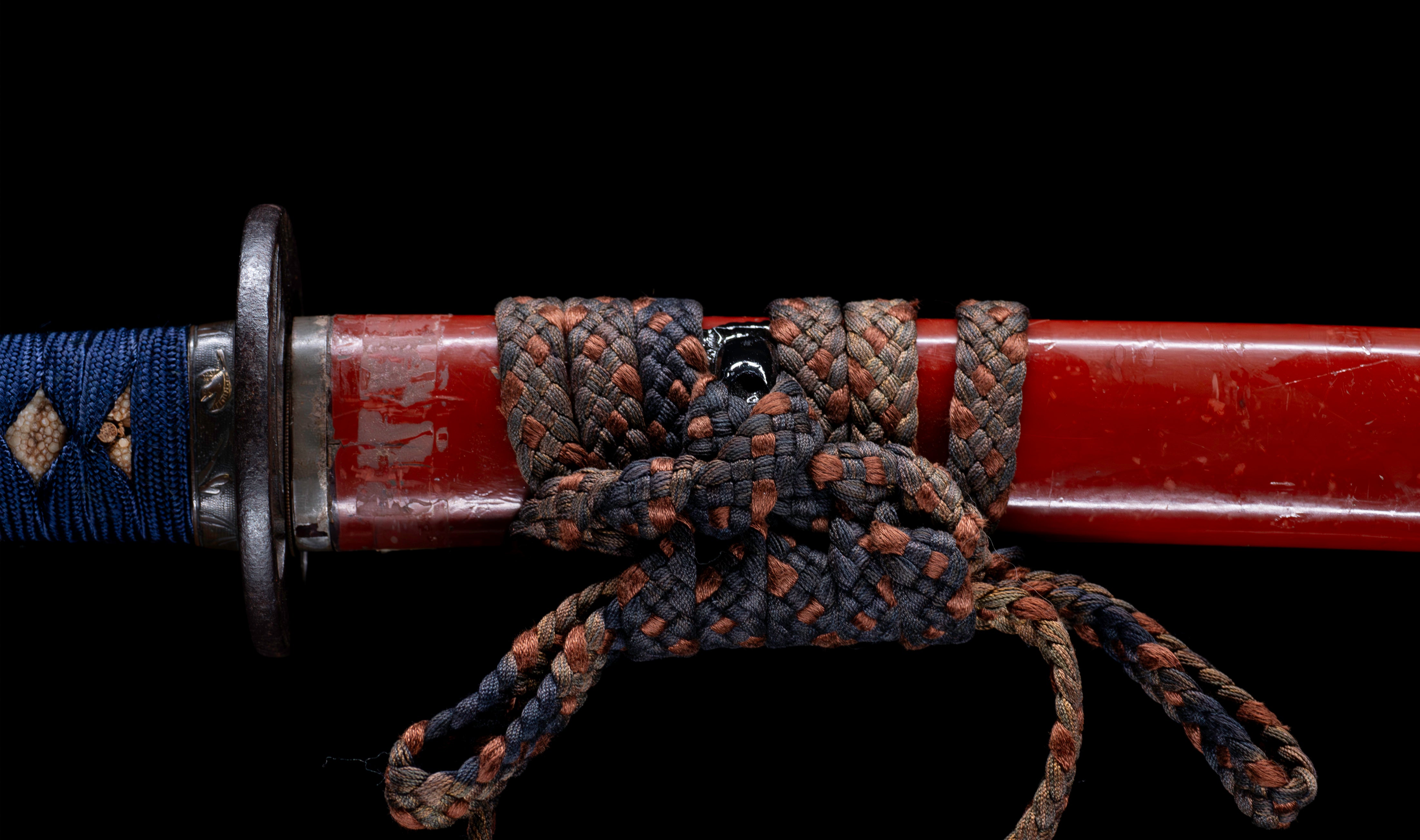 Antique Japanese Katana: Vermilion Lacquer Saya, Sparrow Fuchi-Kashira — 46 of 46