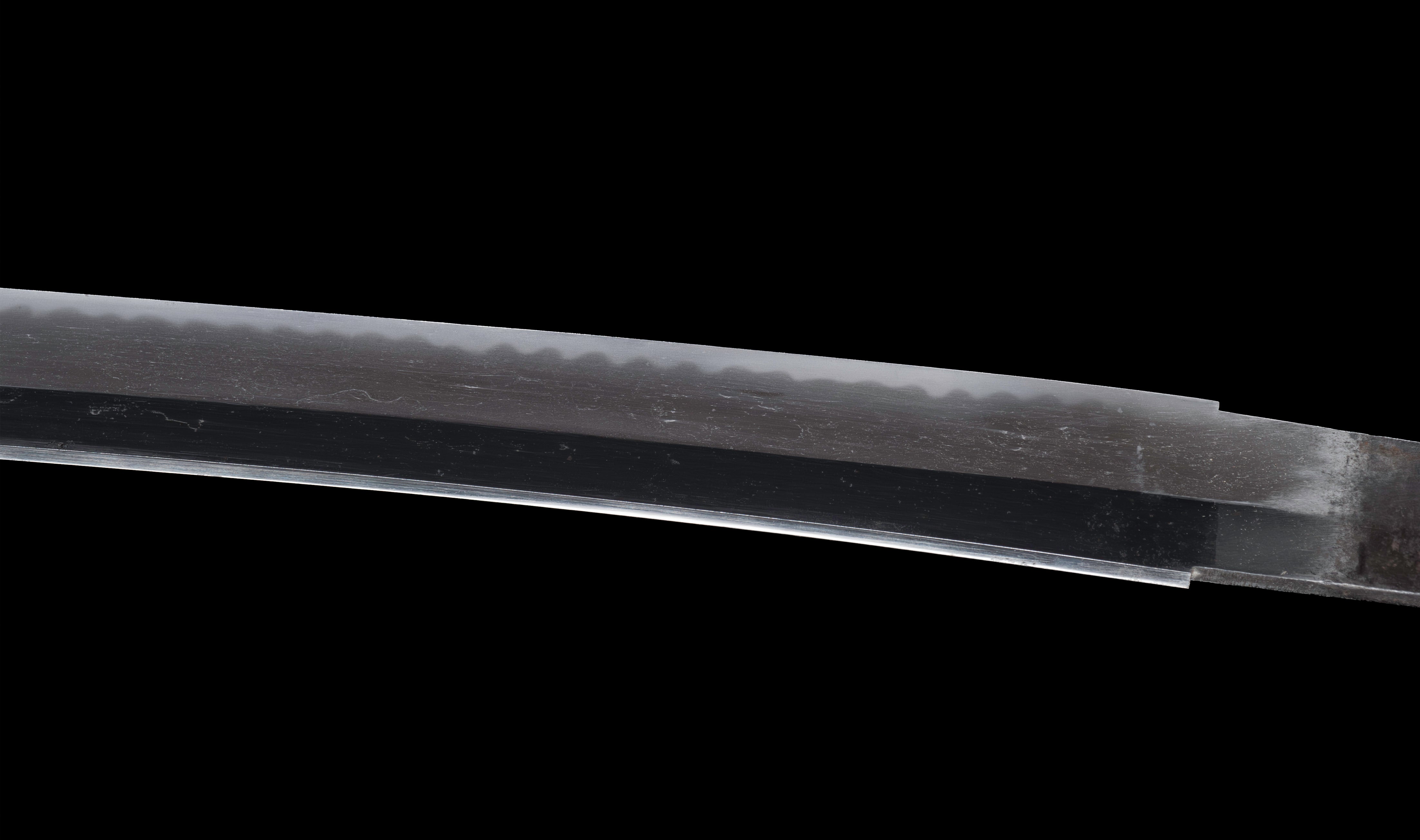 Antique Japanese Katana: Ubu Nakago, Hoso-Suguha, Genji Wheel Tsuba — 12 of 39