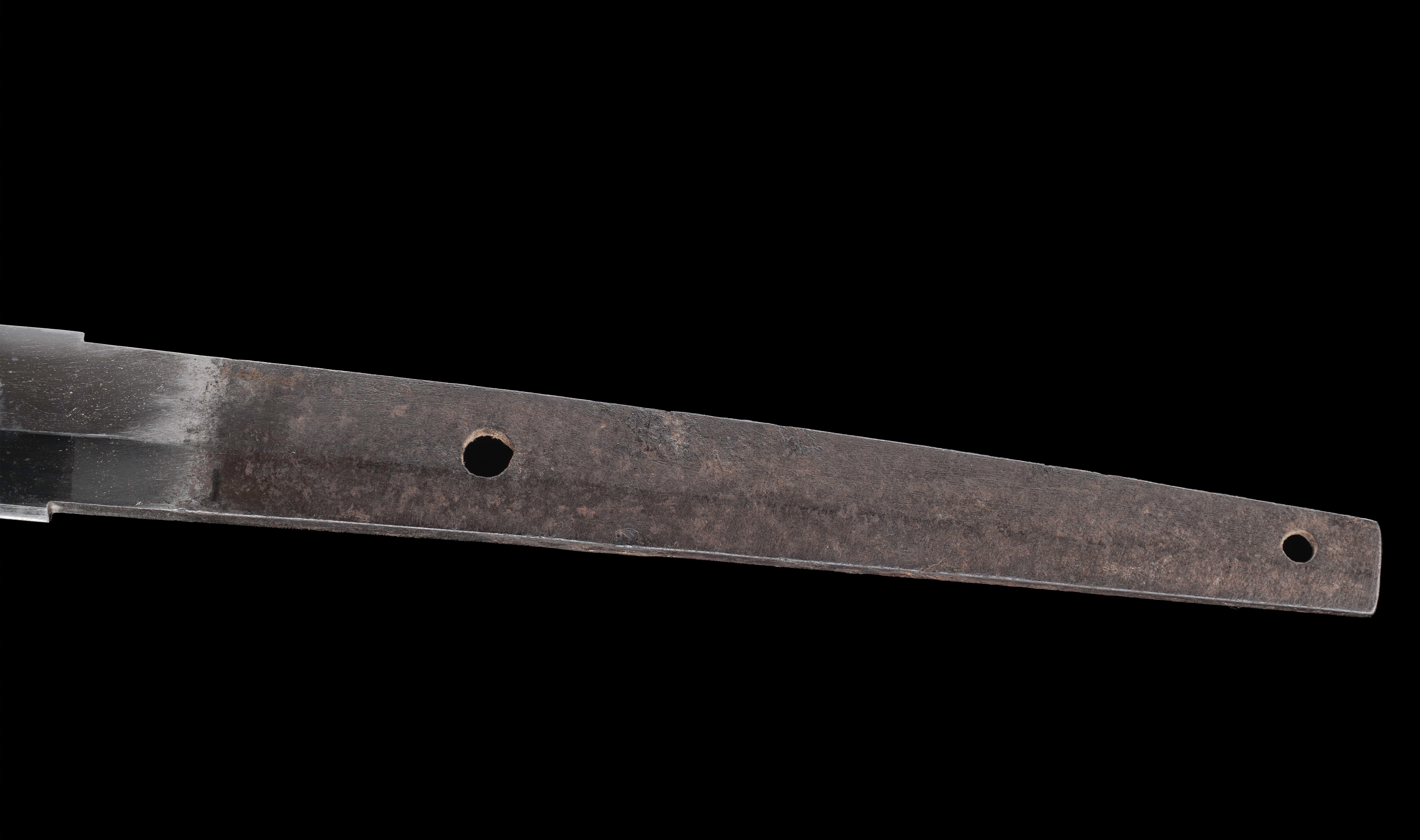 Antique Japanese Katana: Ubu Nakago, Hoso-Suguha, Genji Wheel Tsuba — 13 of 39