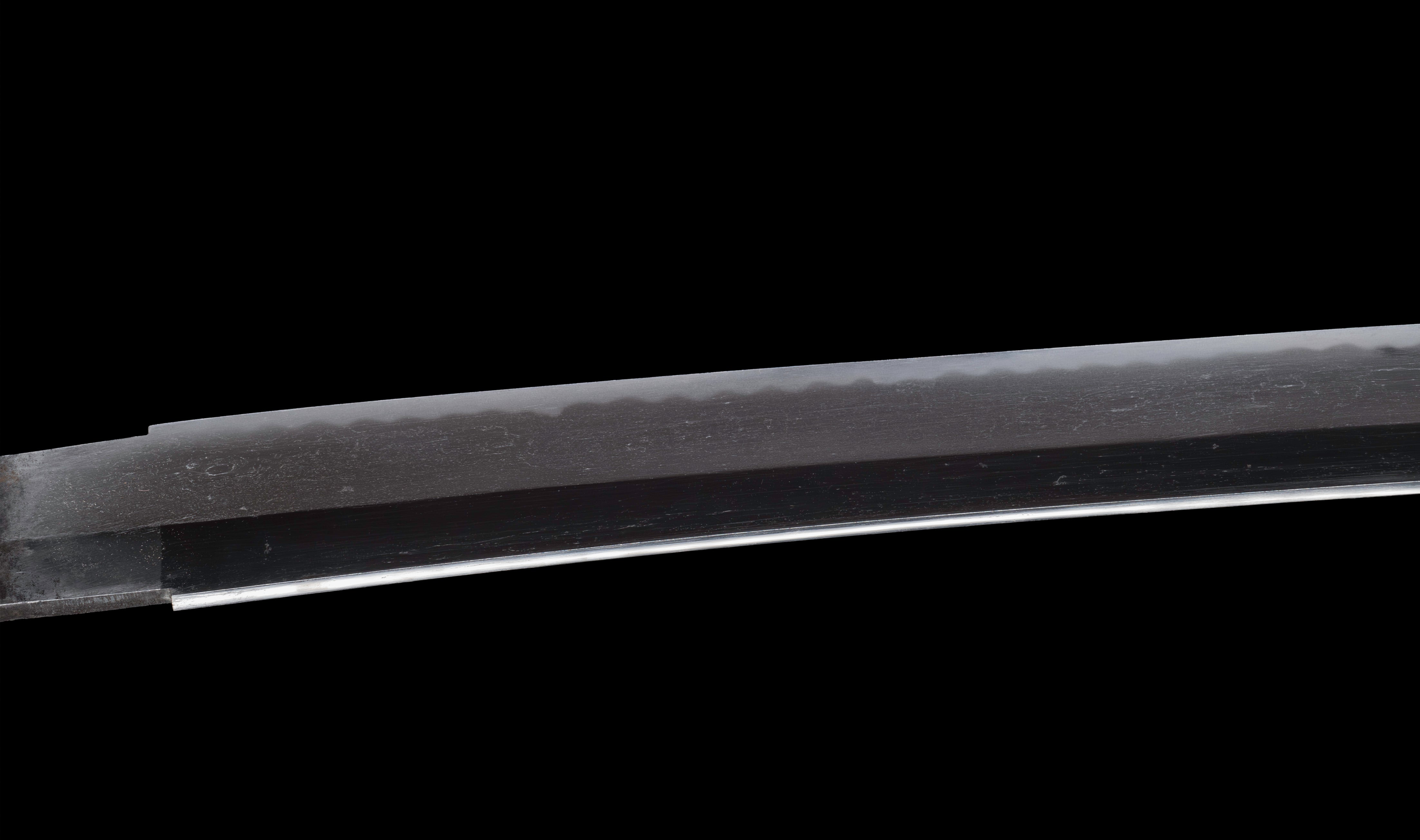 Antique Japanese Katana: Ubu Nakago, Hoso-Suguha, Genji Wheel Tsuba — 15 of 39