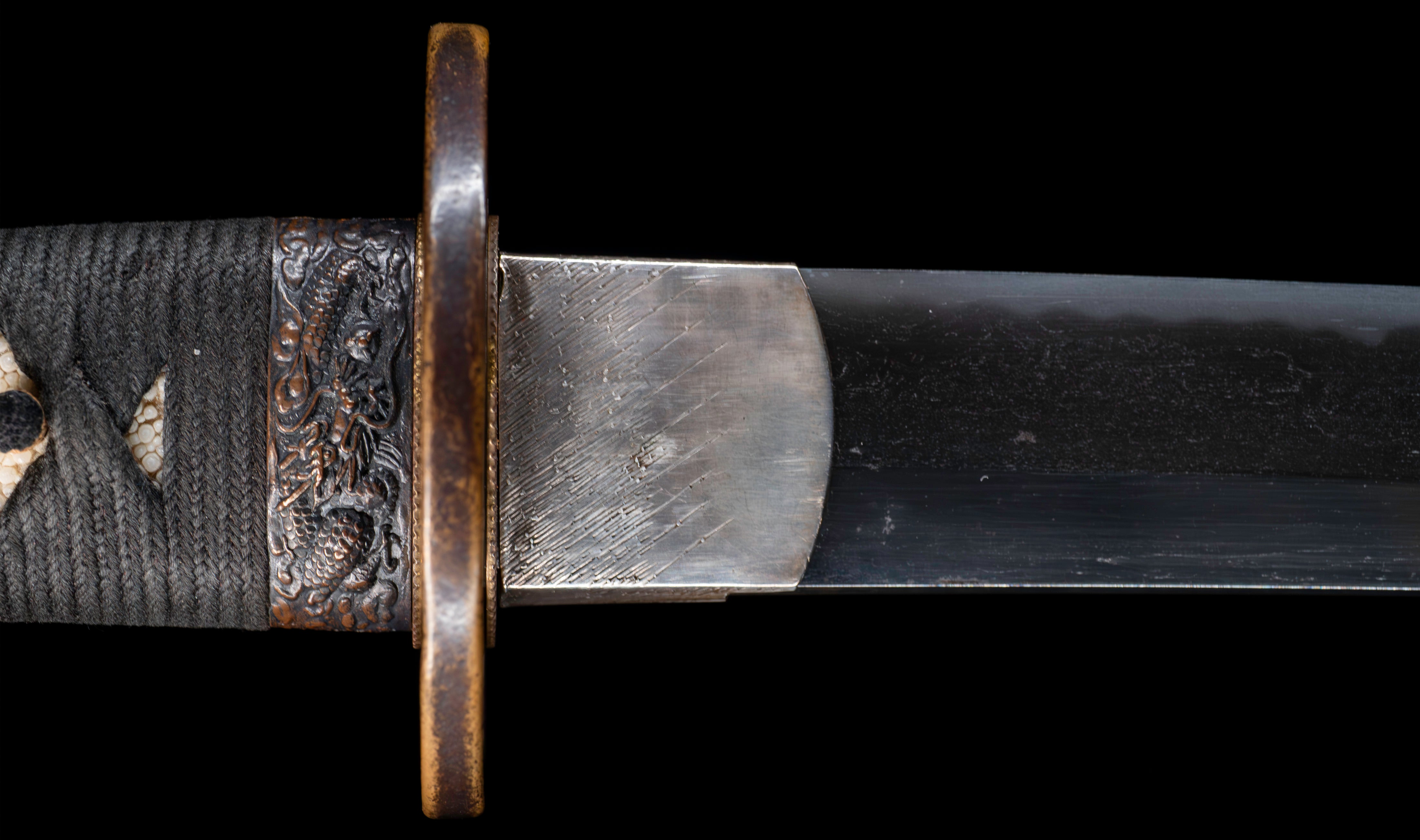 Antique Japanese Katana: Ubu Nakago, Hoso-Suguha, Genji Wheel Tsuba — 23 of 39