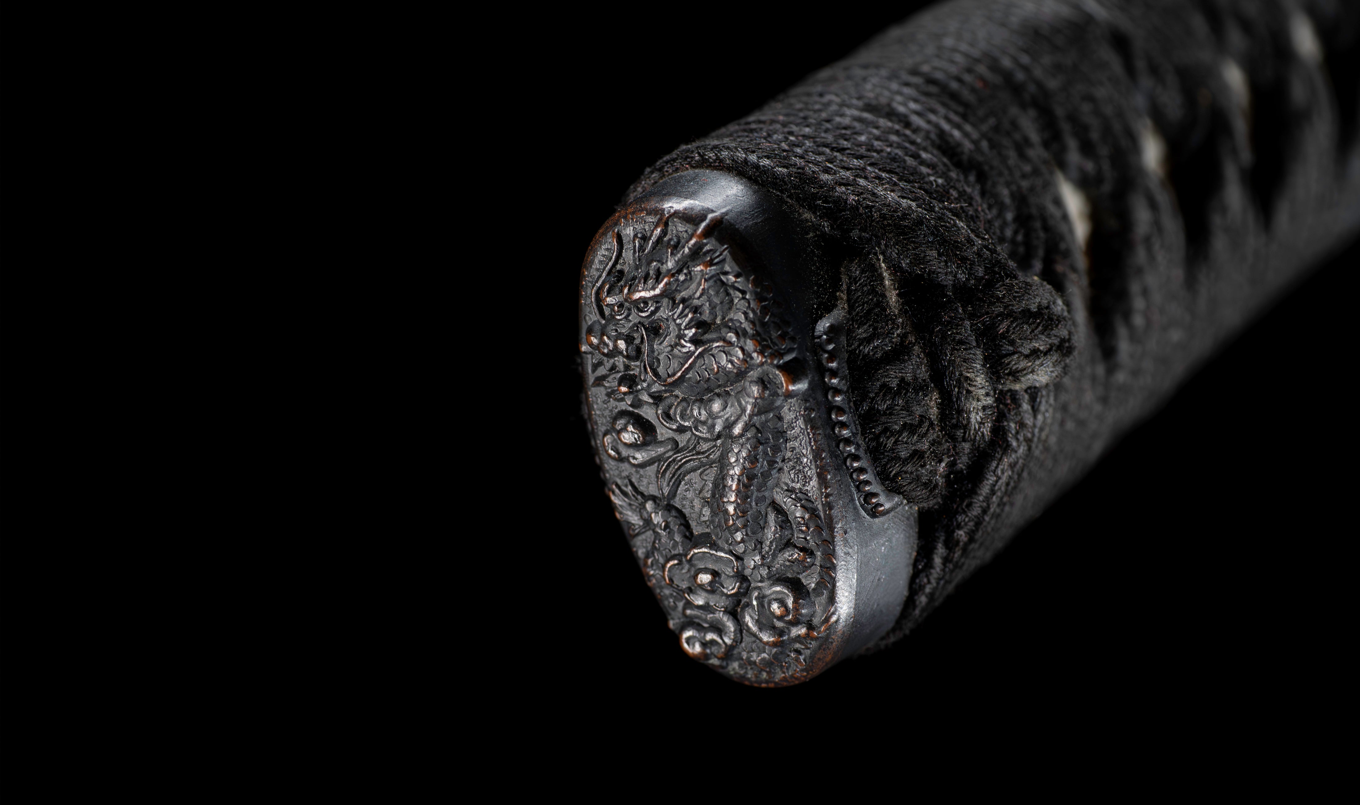 Antique Japanese Katana: Ubu Nakago, Hoso-Suguha, Genji Wheel Tsuba — 32 of 39