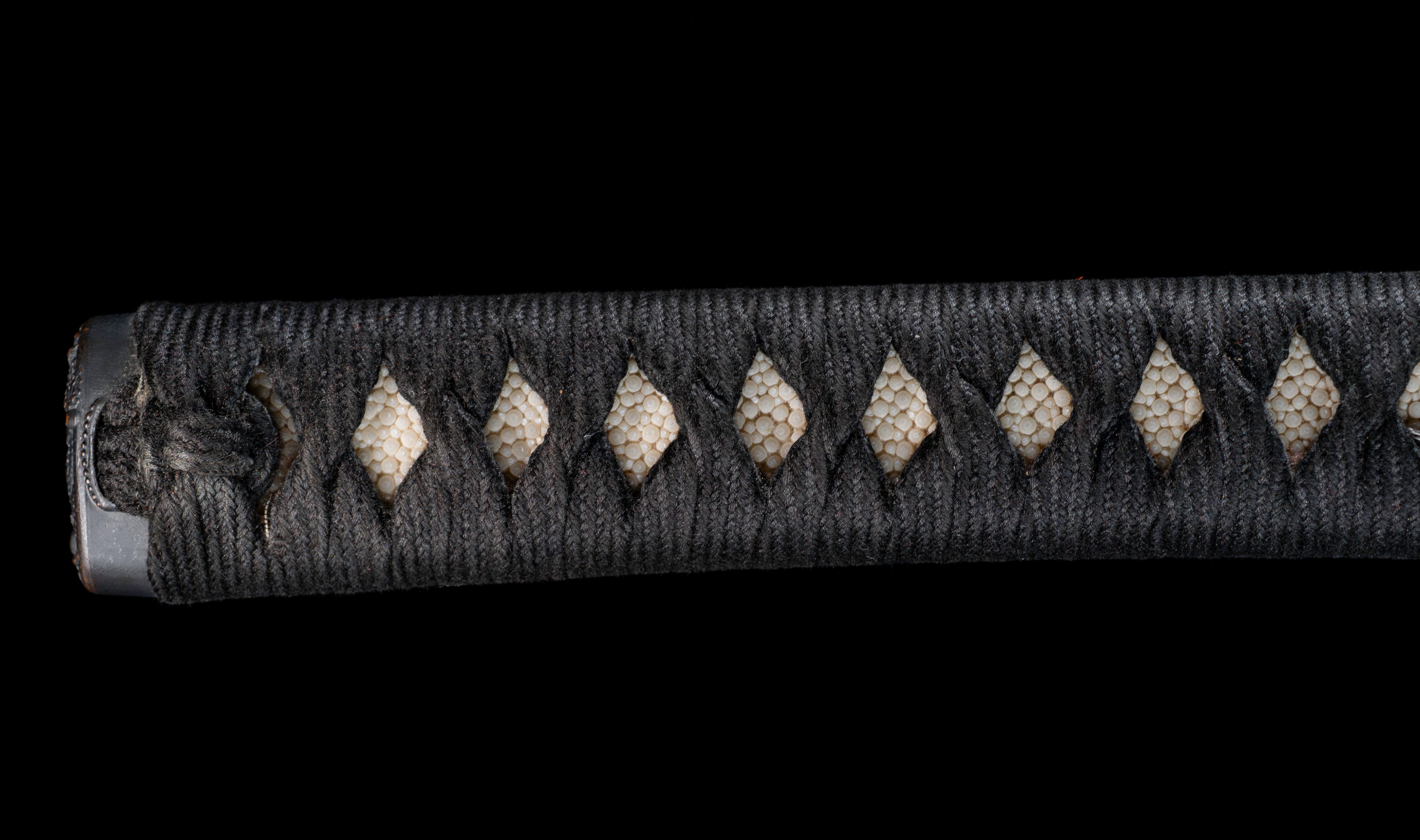 Antique Japanese Katana: Ubu Nakago, Hoso-Suguha, Genji Wheel Tsuba — 34 of 39