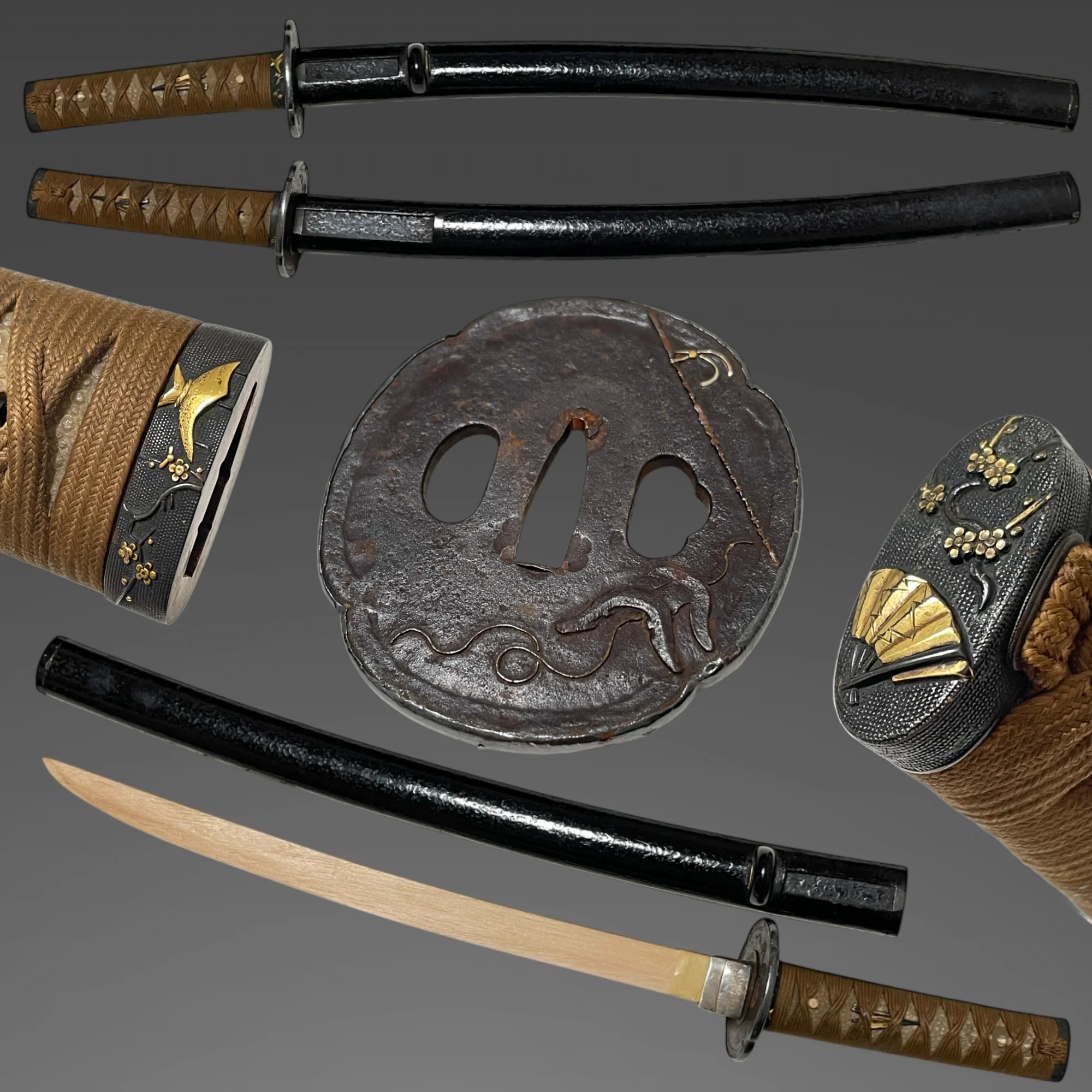Antique Koshirae for Wakizashi with Plum-themed Fittings, Edo Period — 1 of 15
