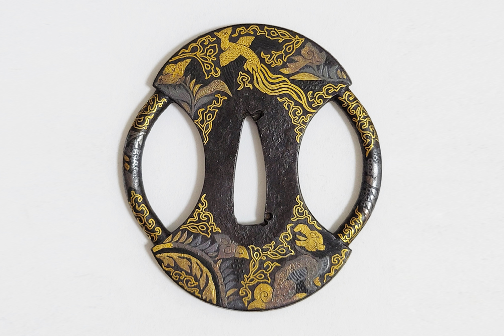 Tsuba: Mythical Beasts Design, Iron Fundo-gata, Gold and Silver Nunome-Zogan — 1 of 17