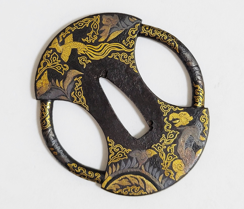 Tsuba: Mythical Beasts Design, Iron Fundo-gata, Gold and Silver Nunome-Zogan — 4 of 17