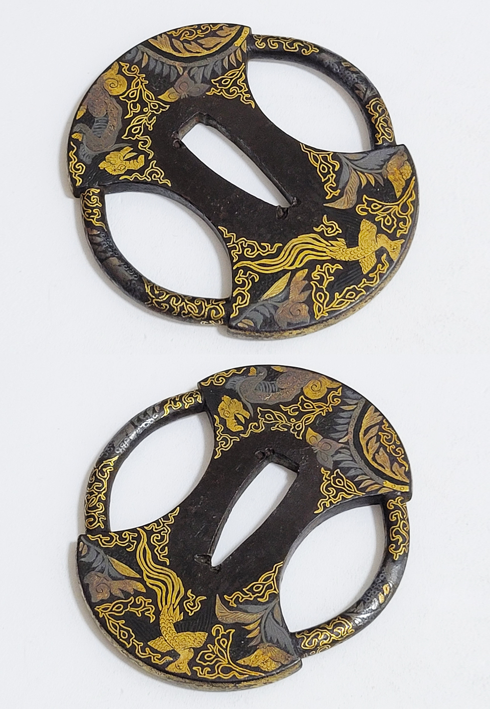 Tsuba: Mythical Beasts Design, Iron Fundo-gata, Gold and Silver Nunome-Zogan — 9 of 17