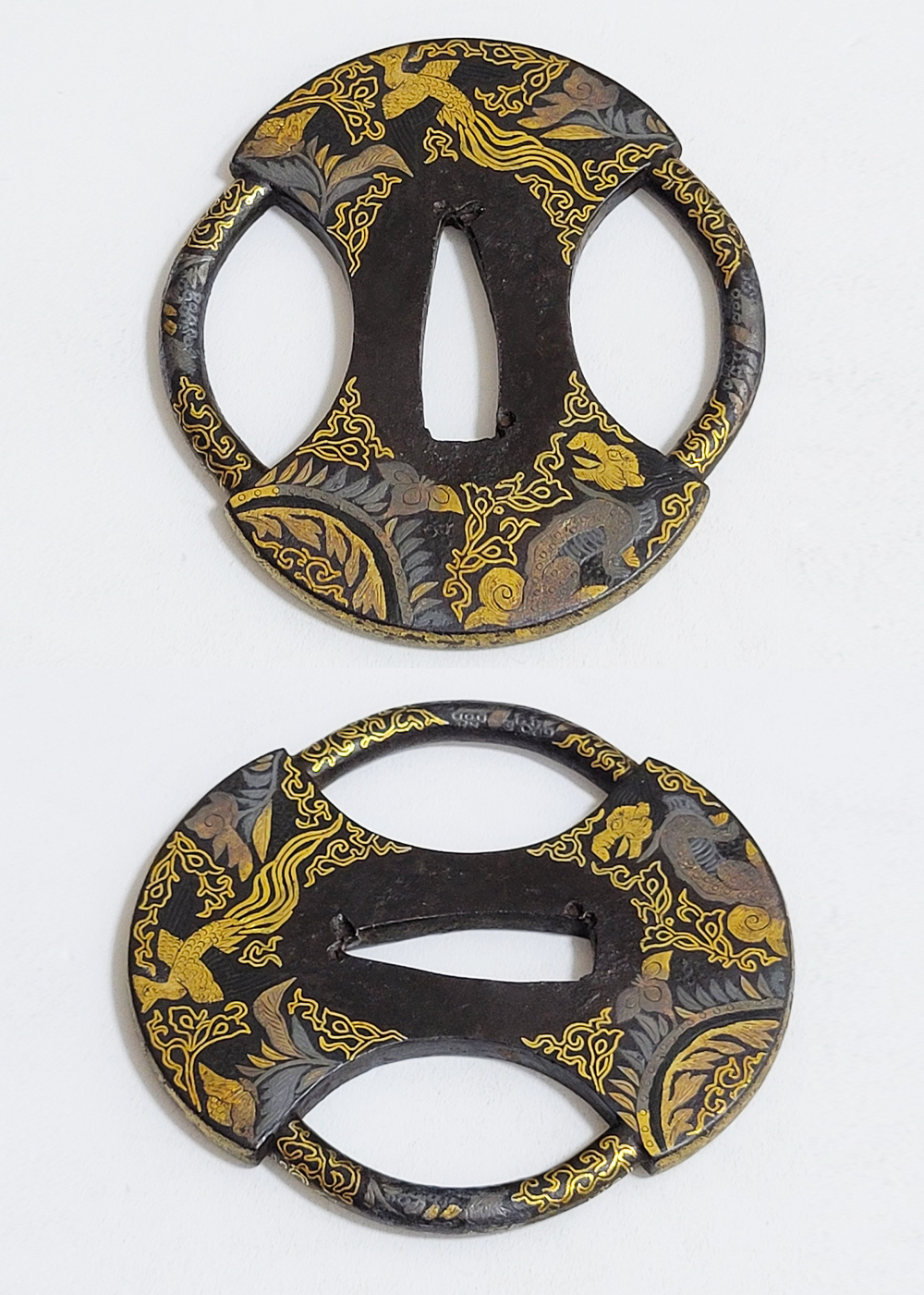 Tsuba: Mythical Beasts Design, Iron Fundo-gata, Gold and Silver Nunome-Zogan — 10 of 17