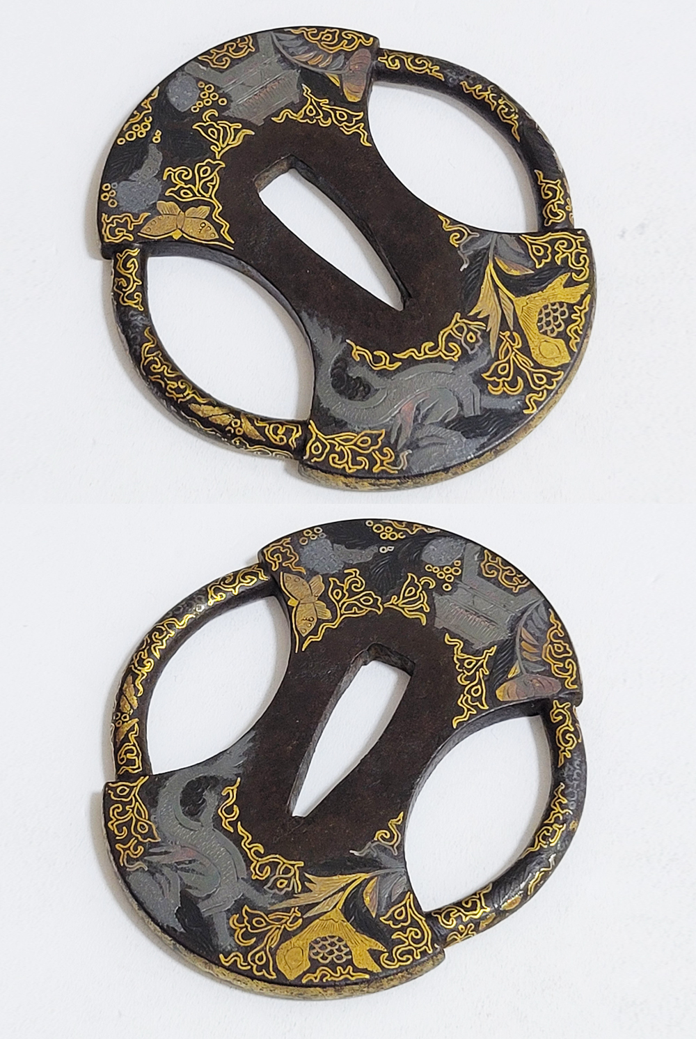 Tsuba: Mythical Beasts Design, Iron Fundo-gata, Gold and Silver Nunome-Zogan — 12 of 17