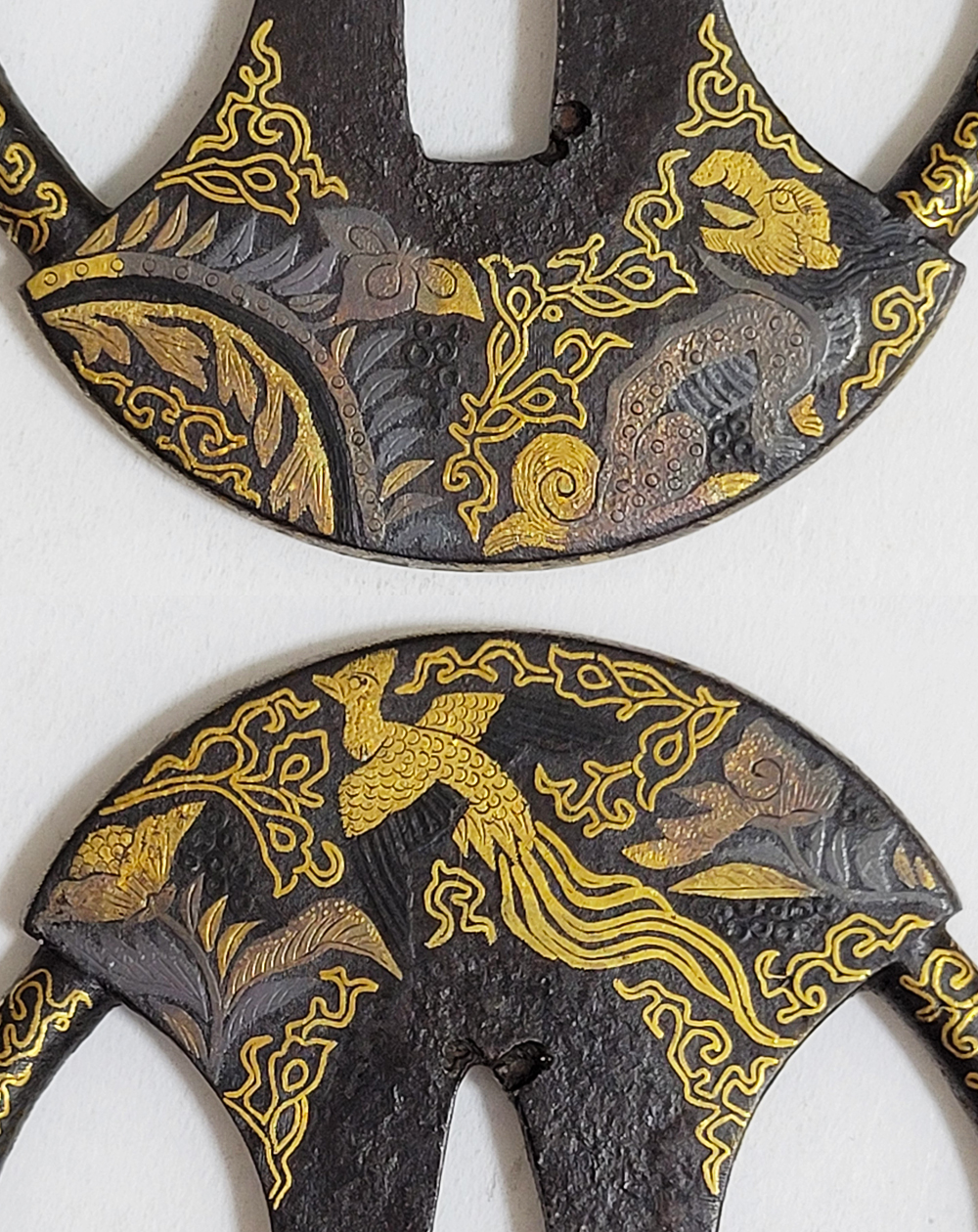 Tsuba: Mythical Beasts Design, Iron Fundo-gata, Gold and Silver Nunome-Zogan — 14 of 17