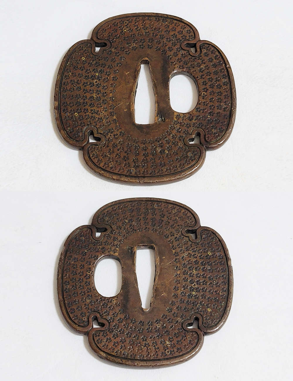 Tsuba: Small Flower Pattern, Mumei (Shonai) — 8 of 11