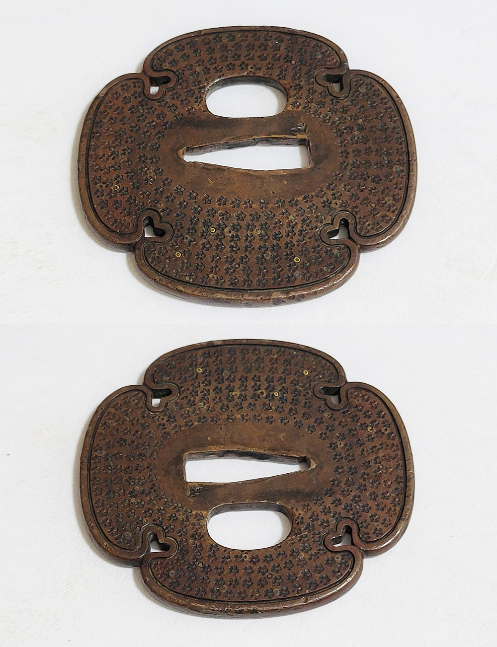 Tsuba: Small Flower Pattern, Mumei (Shonai) — 9 of 11