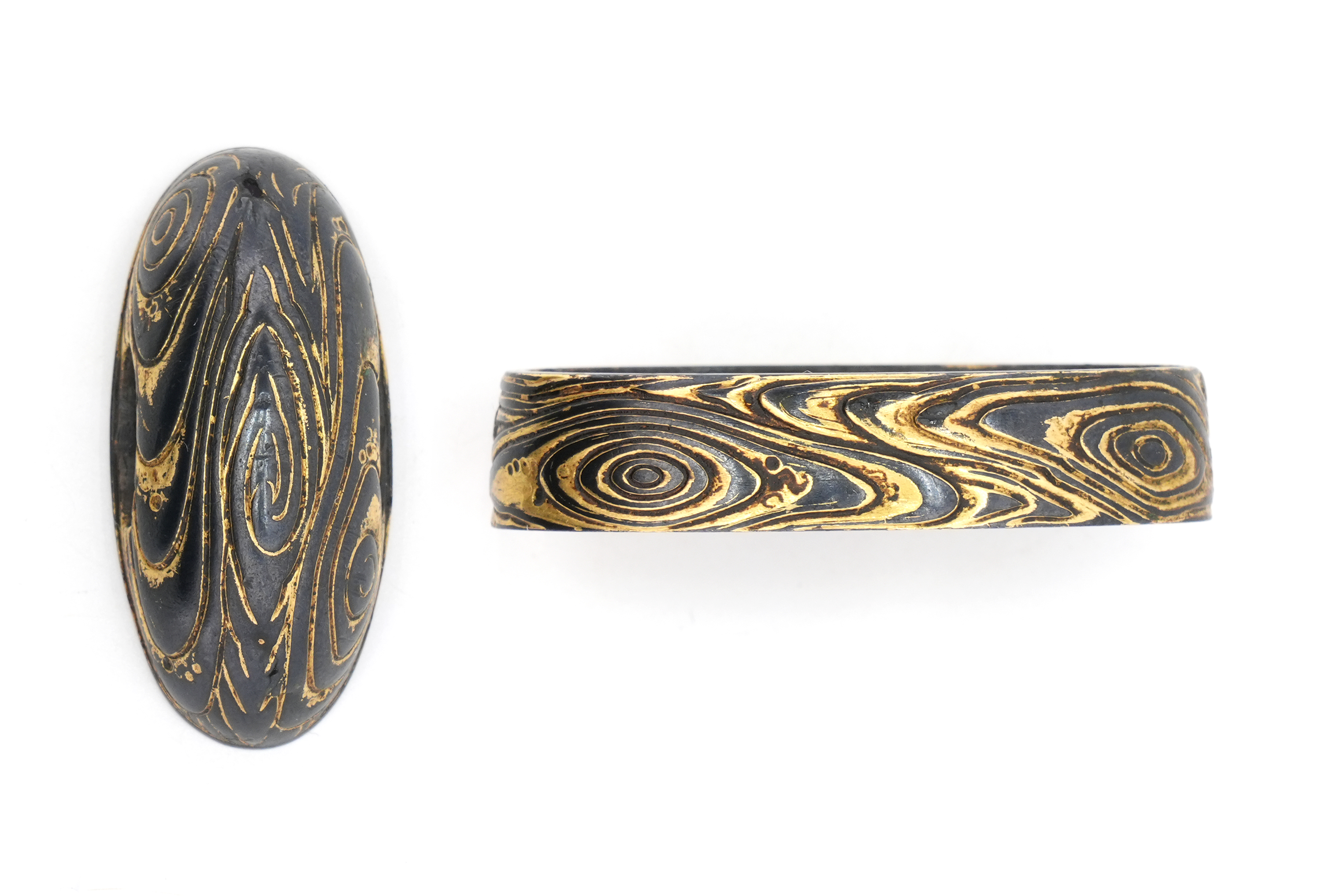 Fuchi-Kashira with Wood Grain Design, Mumei — 3 of 9
