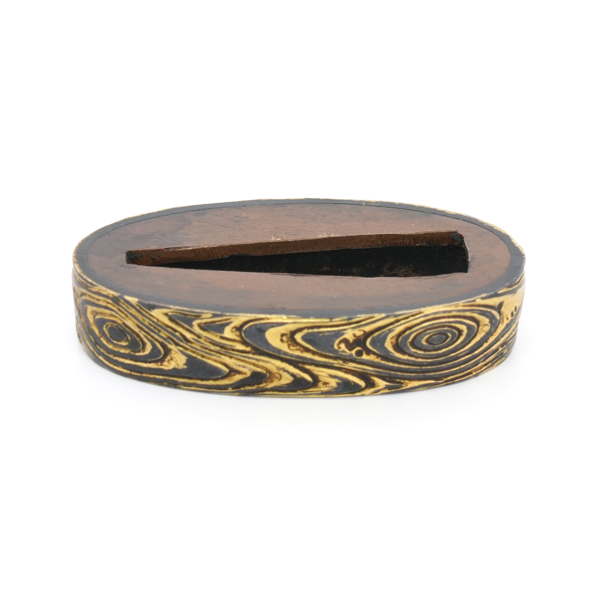 Fuchi-Kashira with Wood Grain Design, Mumei — 6 of 9