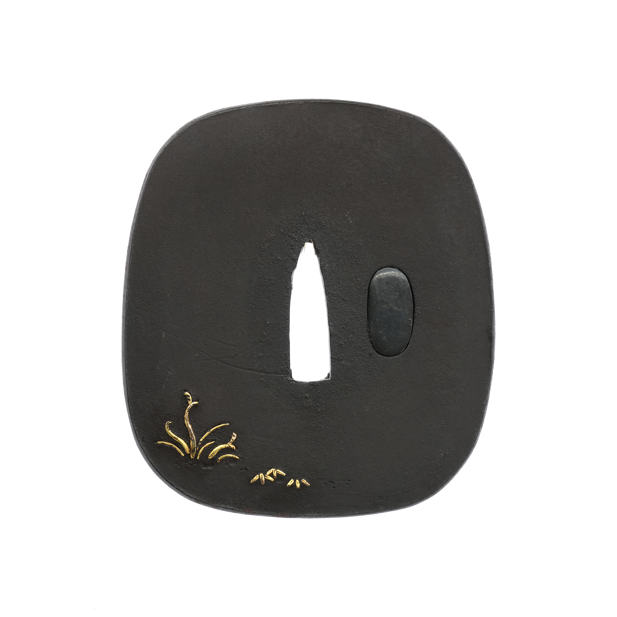 Tsuba with Moon and Two Rabbits Design, Mumei (Gold-inlaid Kao) — 4 of 12