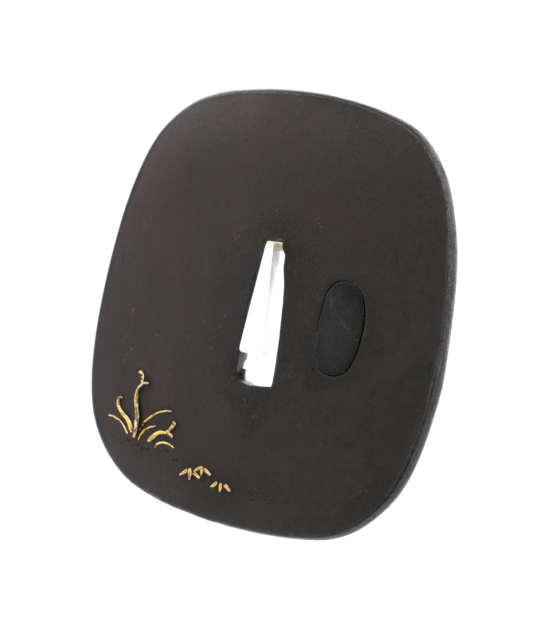 Tsuba with Moon and Two Rabbits Design, Mumei (Gold-inlaid Kao) — 8 of 12