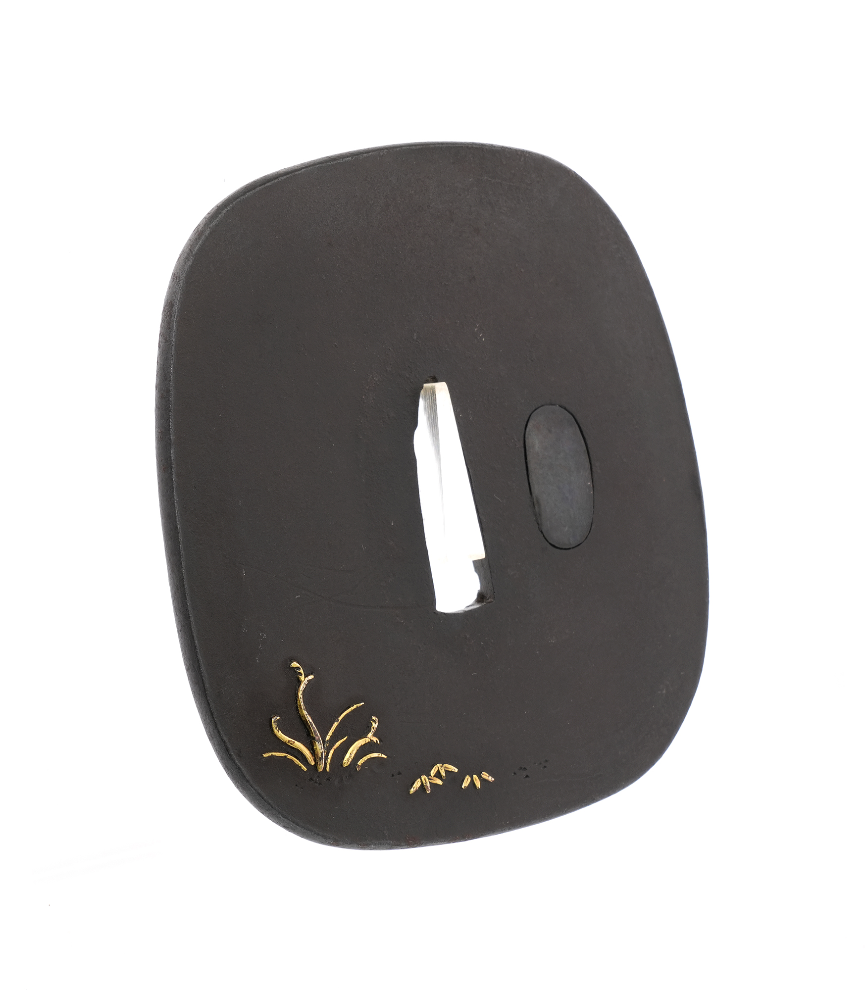 Tsuba with Moon and Two Rabbits Design, Mumei (Gold-inlaid Kao) — 9 of 12