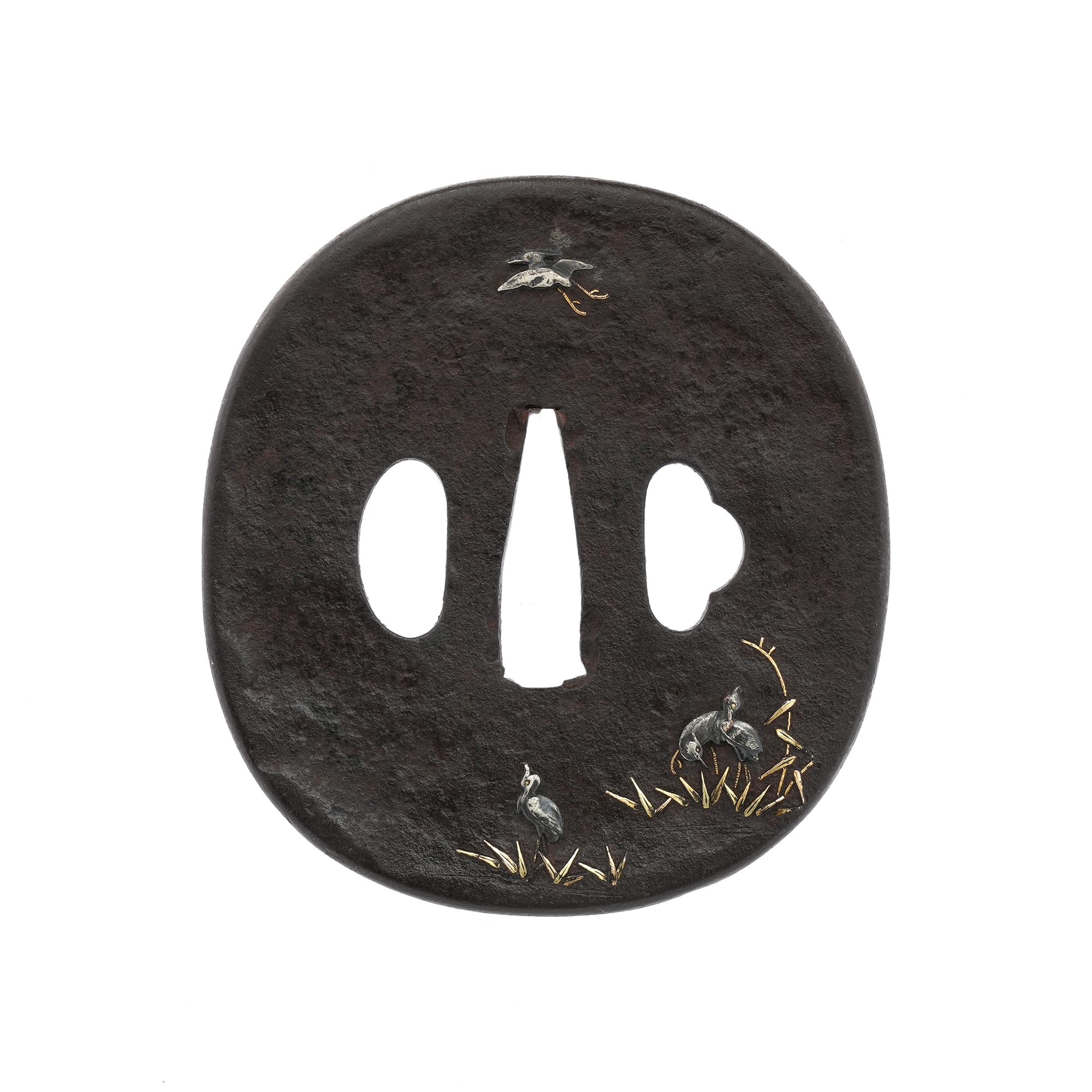 Tsuba: Ashibe Gunrozu (Reeds and Egrets) - Mumei — 3 of 10