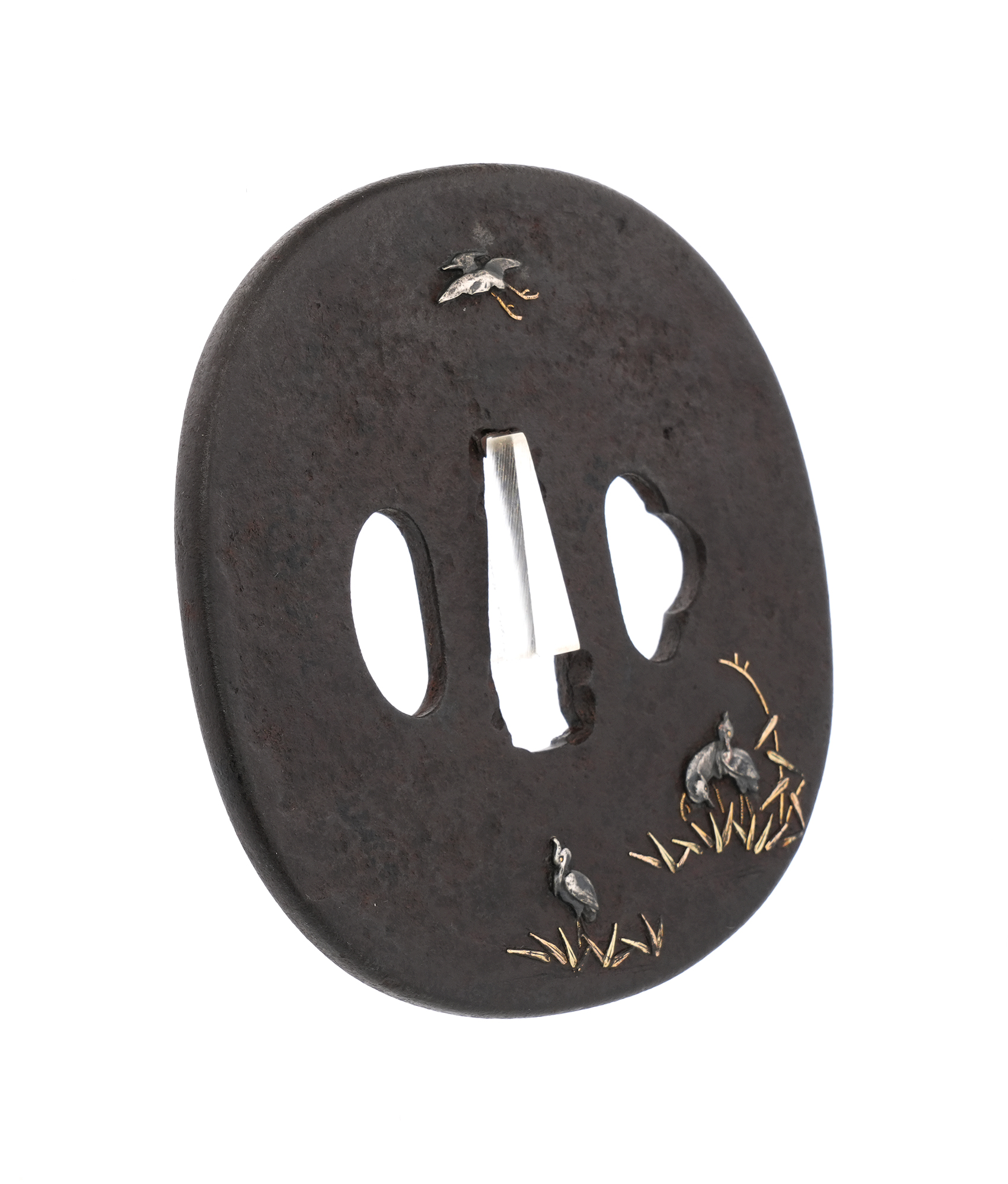 Tsuba: Ashibe Gunrozu (Reeds and Egrets) - Mumei — 6 of 10
