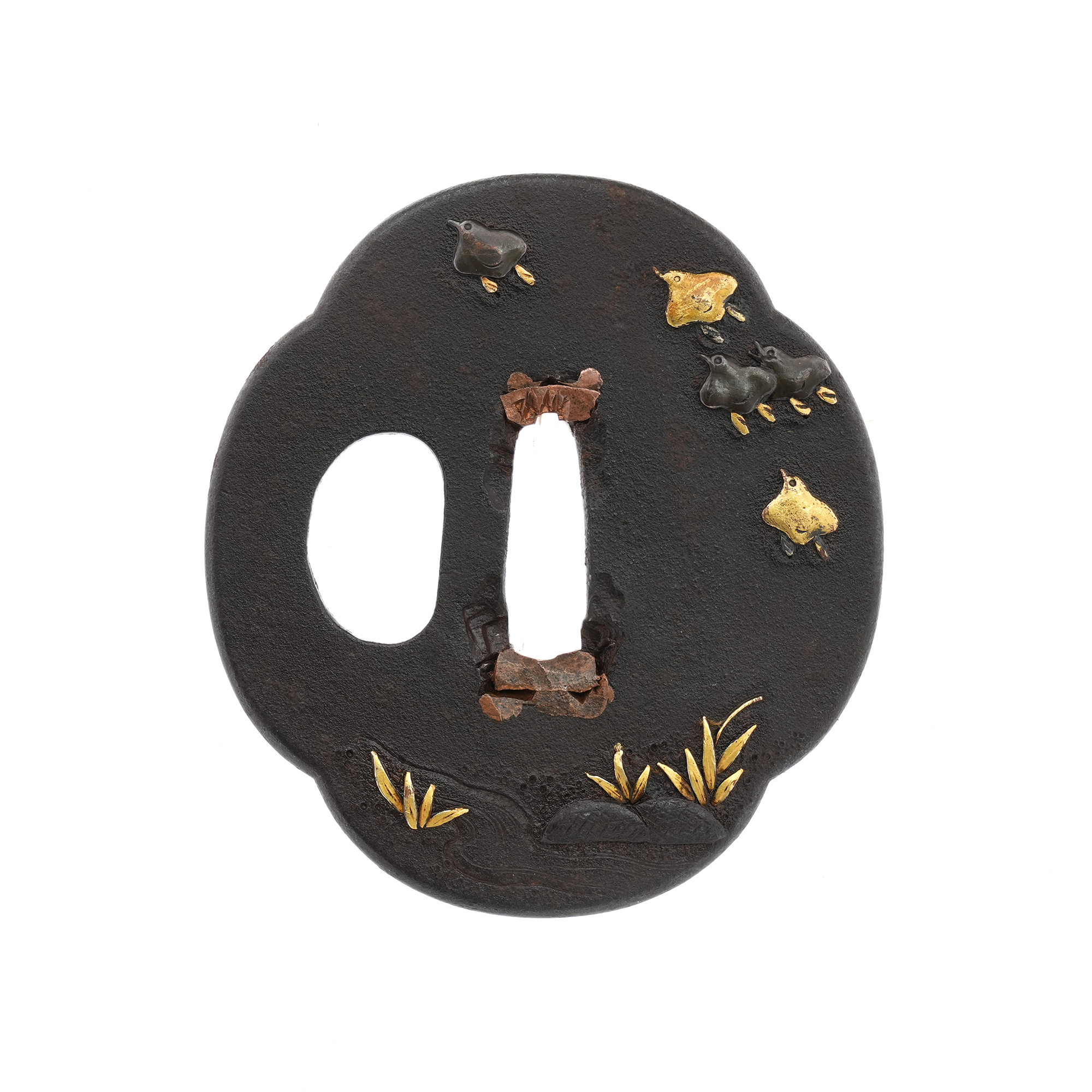Tsuba: Flowing Water and Plovers Design, Mumei — 3 of 10