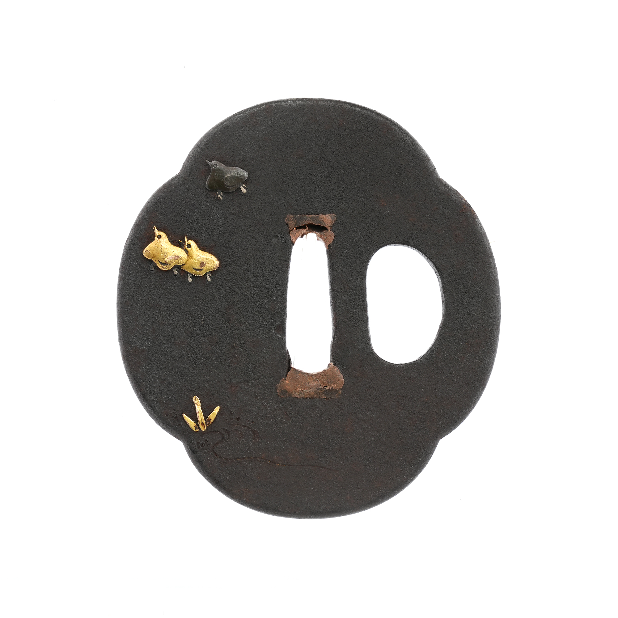 Tsuba: Flowing Water and Plovers Design, Mumei — 4 of 10
