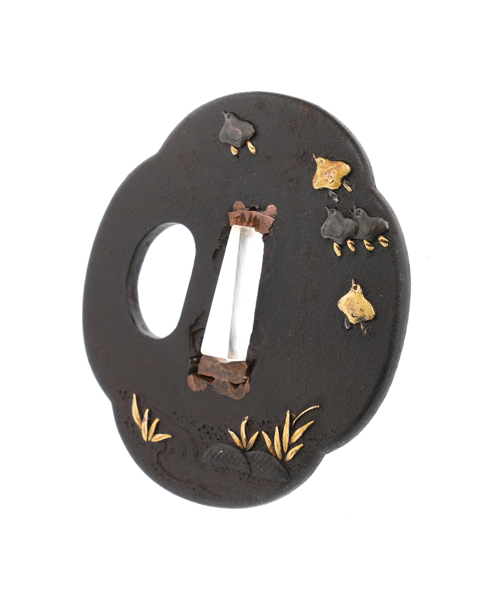 Tsuba: Flowing Water and Plovers Design, Mumei — 5 of 10