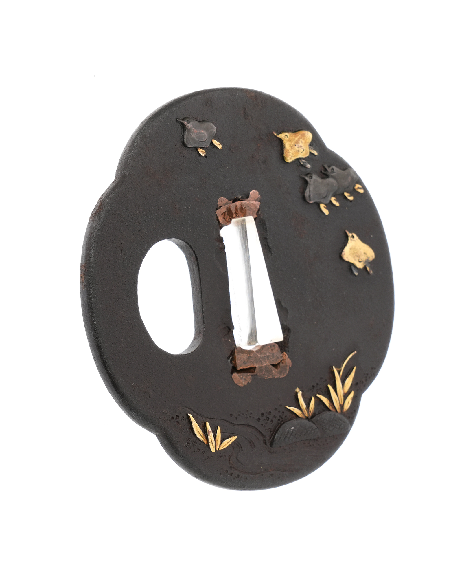 Tsuba: Flowing Water and Plovers Design, Mumei — 6 of 10