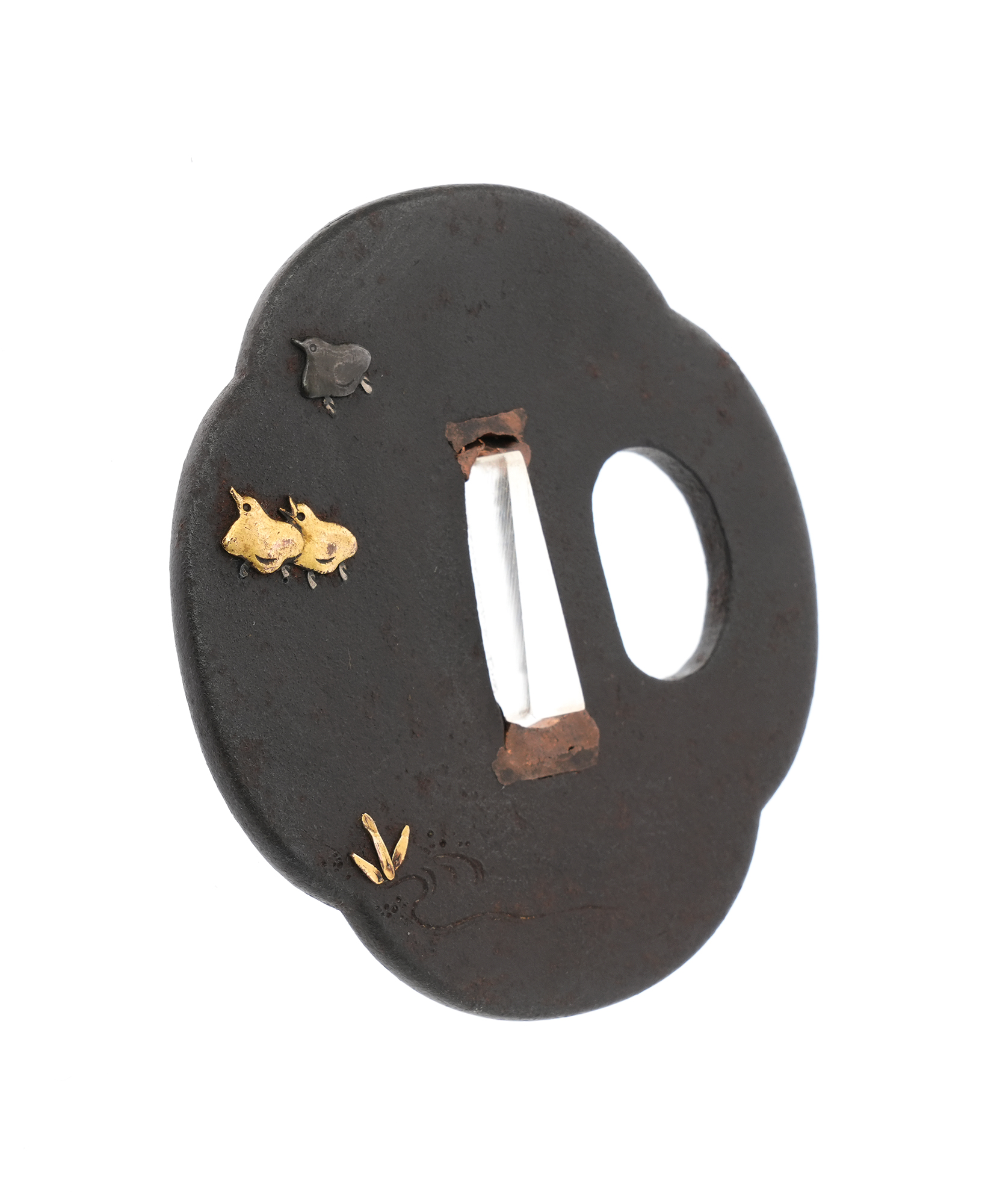 Tsuba: Flowing Water and Plovers Design, Mumei — 8 of 10