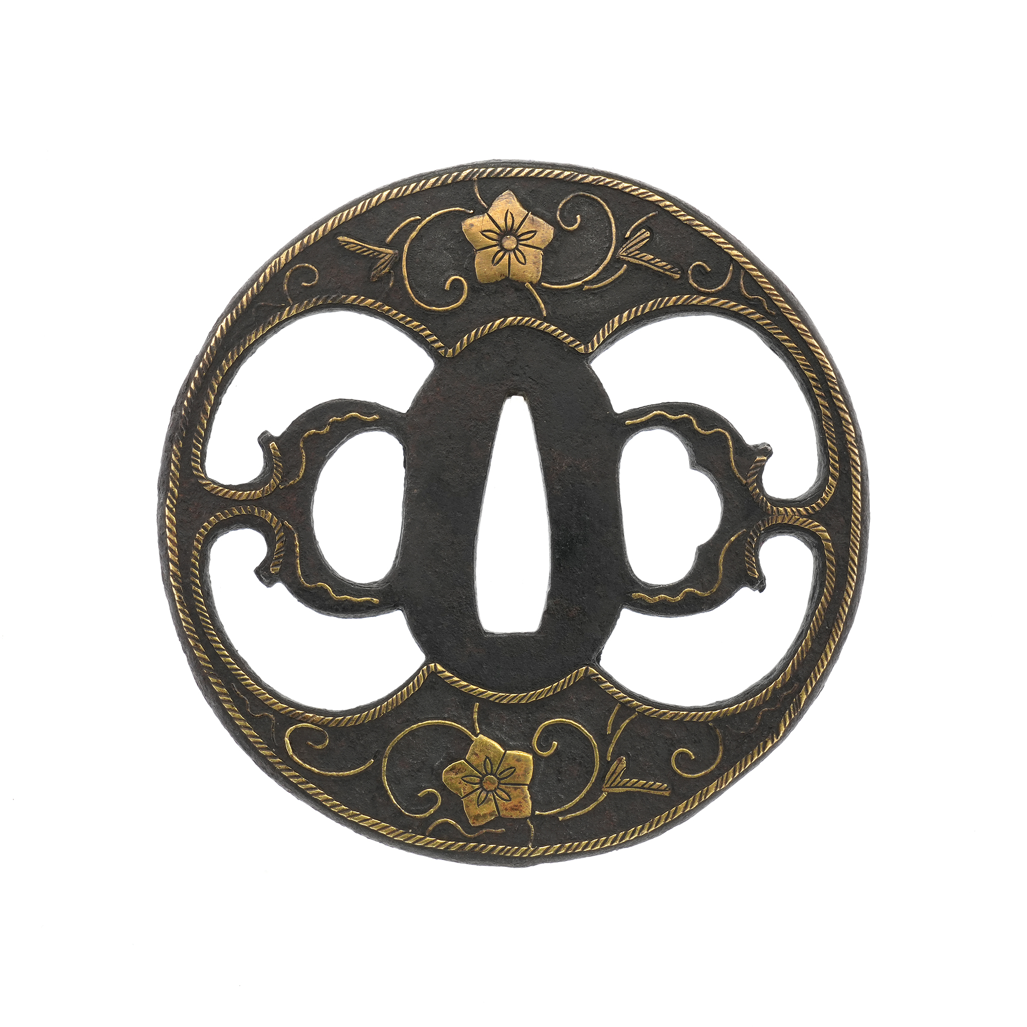 Tsuba: Iron Clematis and Warabite Openwork - Mumei (Heianjo) — 3 of 10