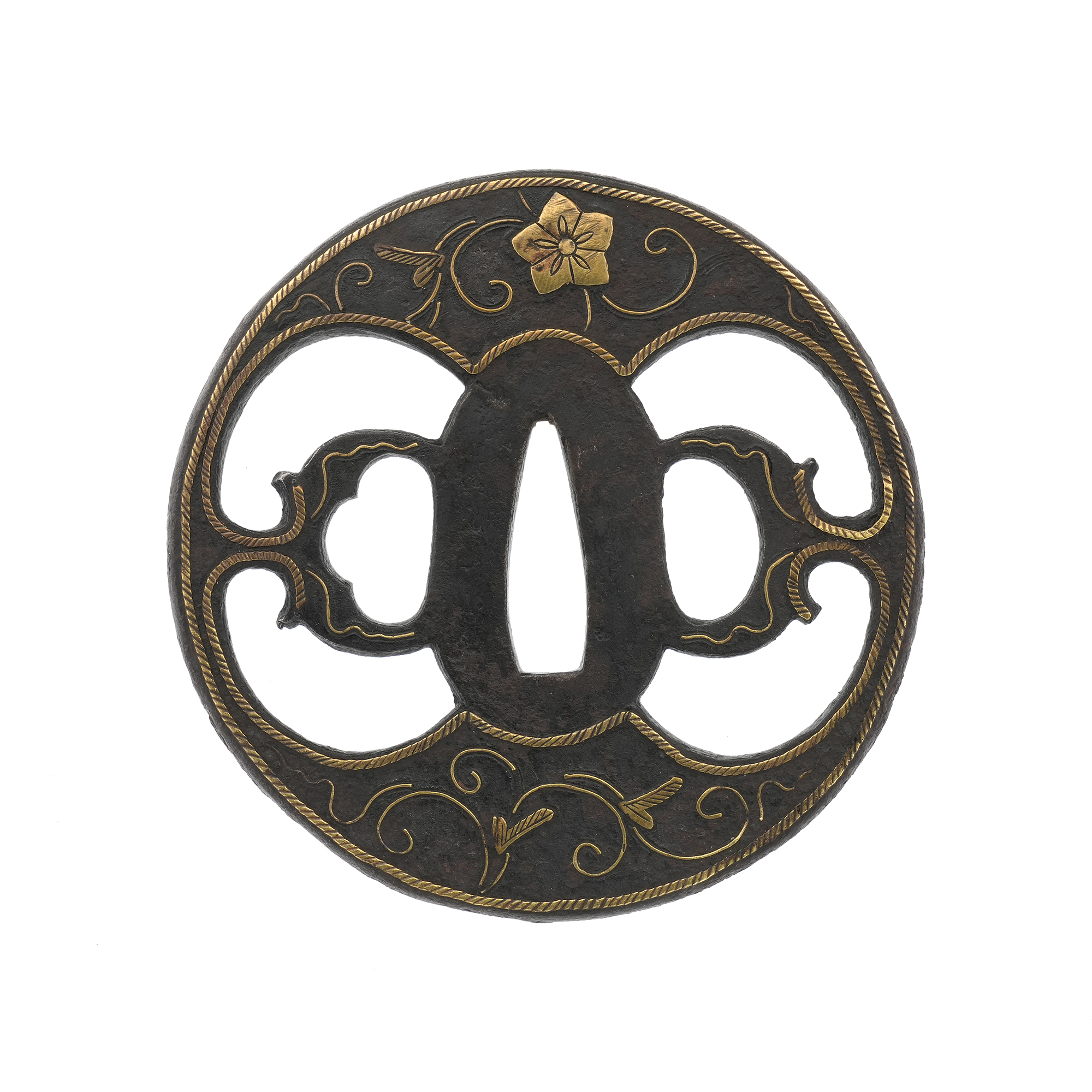 Tsuba: Iron Clematis and Warabite Openwork - Mumei (Heianjo) — 4 of 10