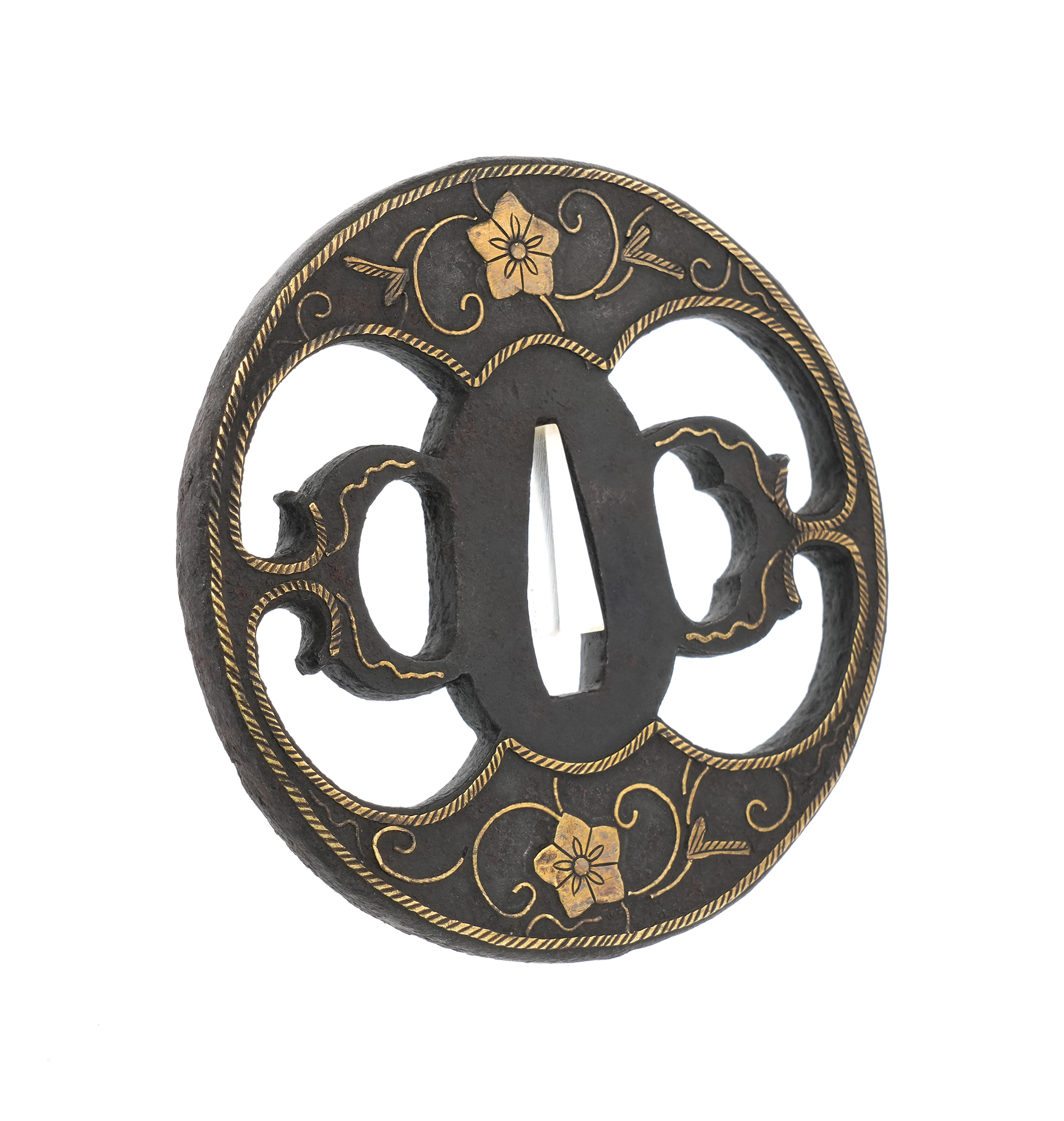 Tsuba: Iron Clematis and Warabite Openwork - Mumei (Heianjo) — 6 of 10