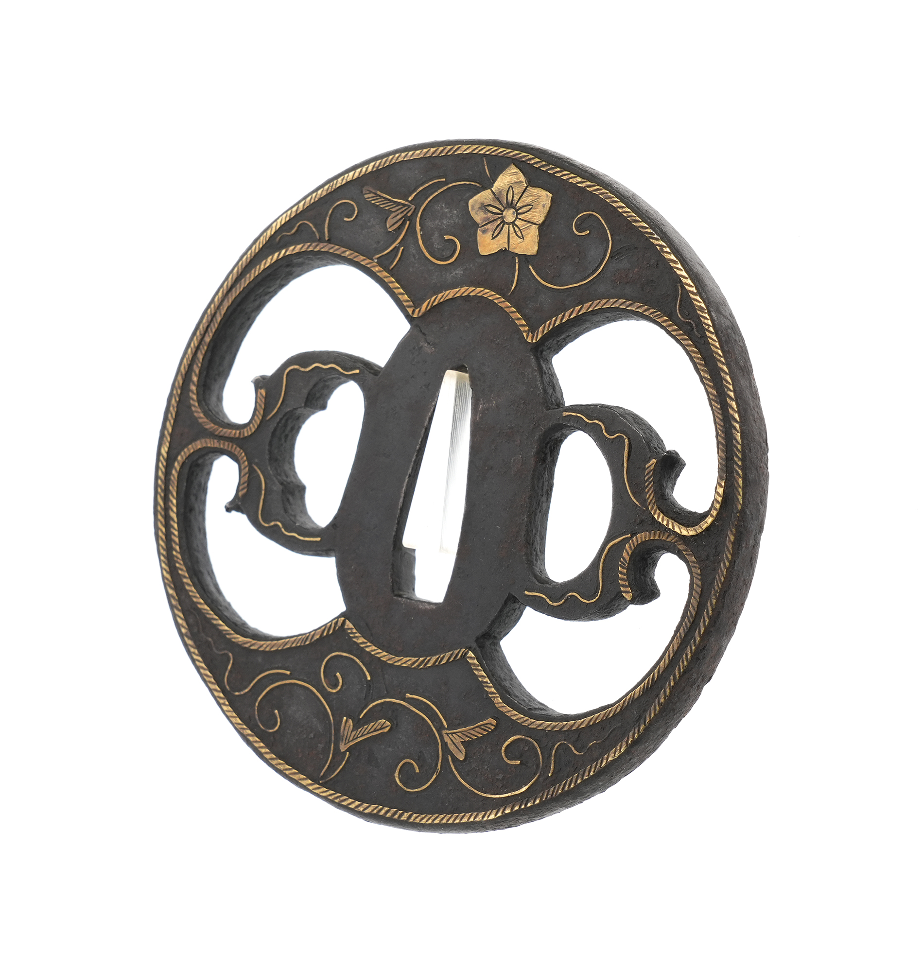 Tsuba: Iron Clematis and Warabite Openwork - Mumei (Heianjo) — 7 of 10