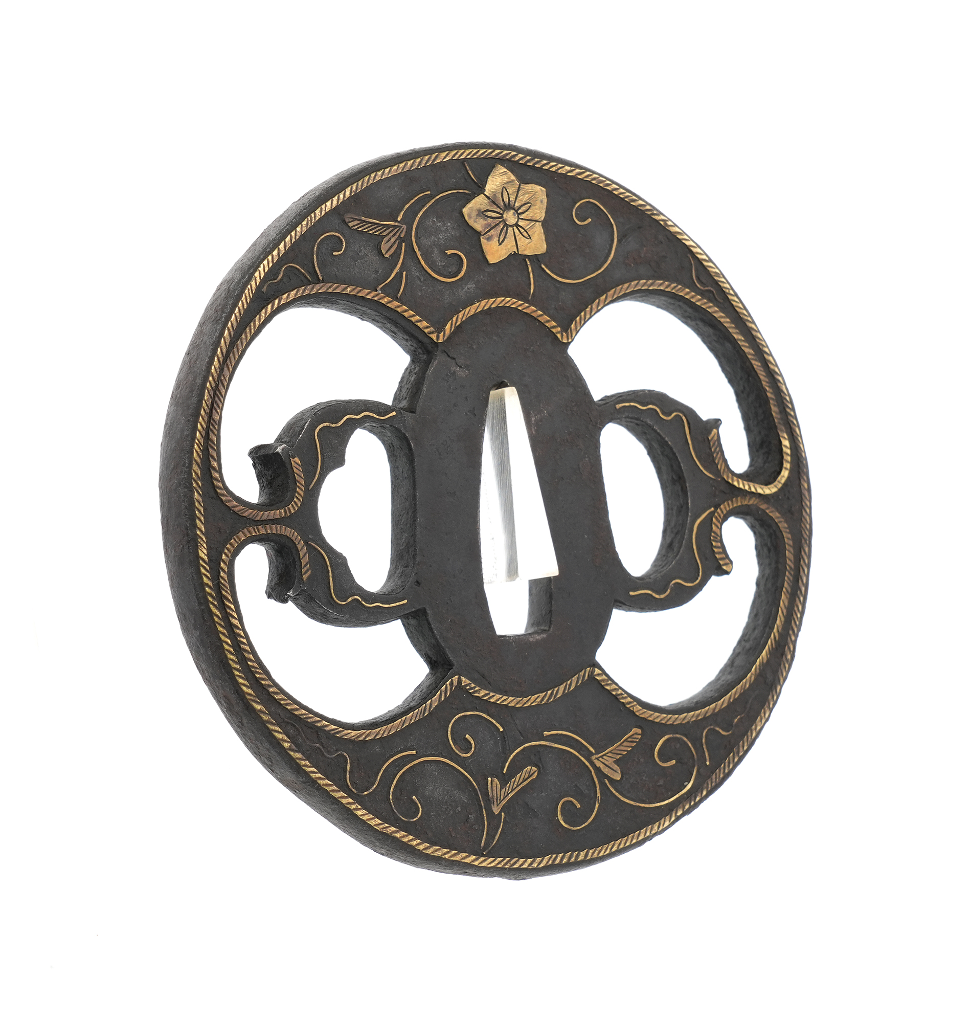 Tsuba: Iron Clematis and Warabite Openwork - Mumei (Heianjo) — 8 of 10