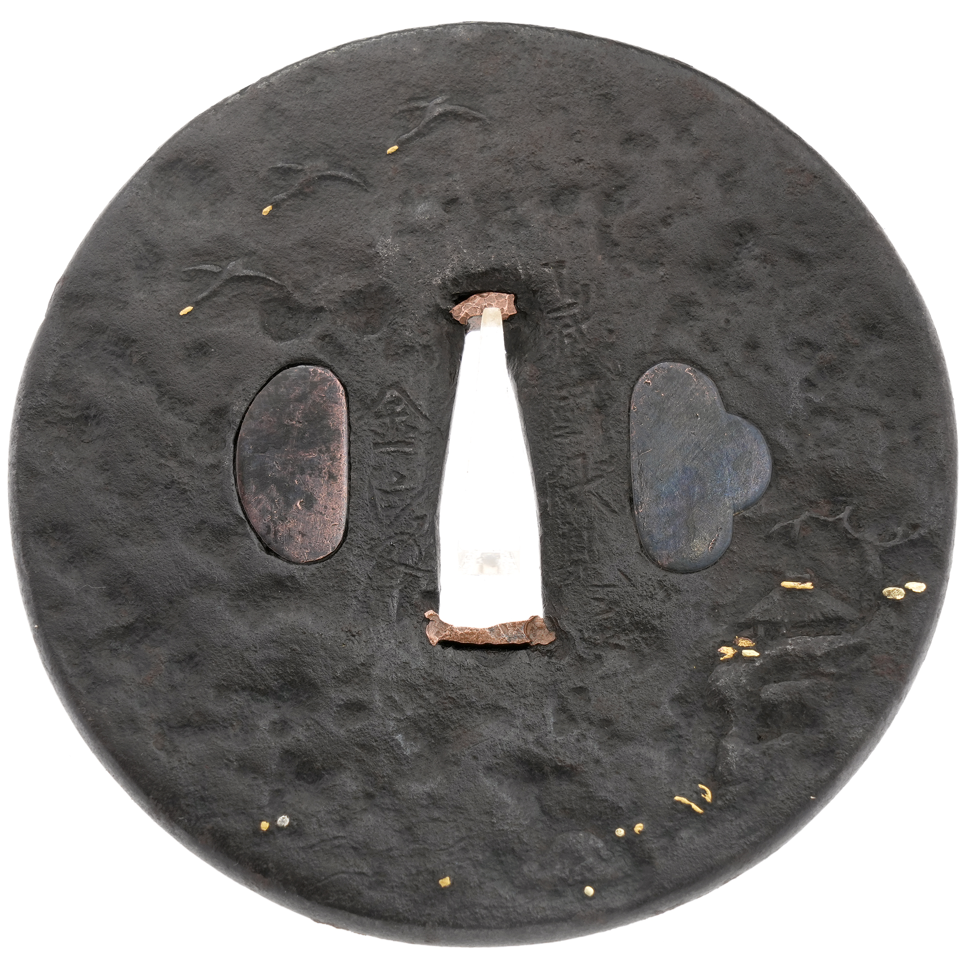 Tsuba: Flying Geese and Mountain Landscape Design - Signed Yamashiro no kuni Fushimi ju Kaneie — 5 of 11
