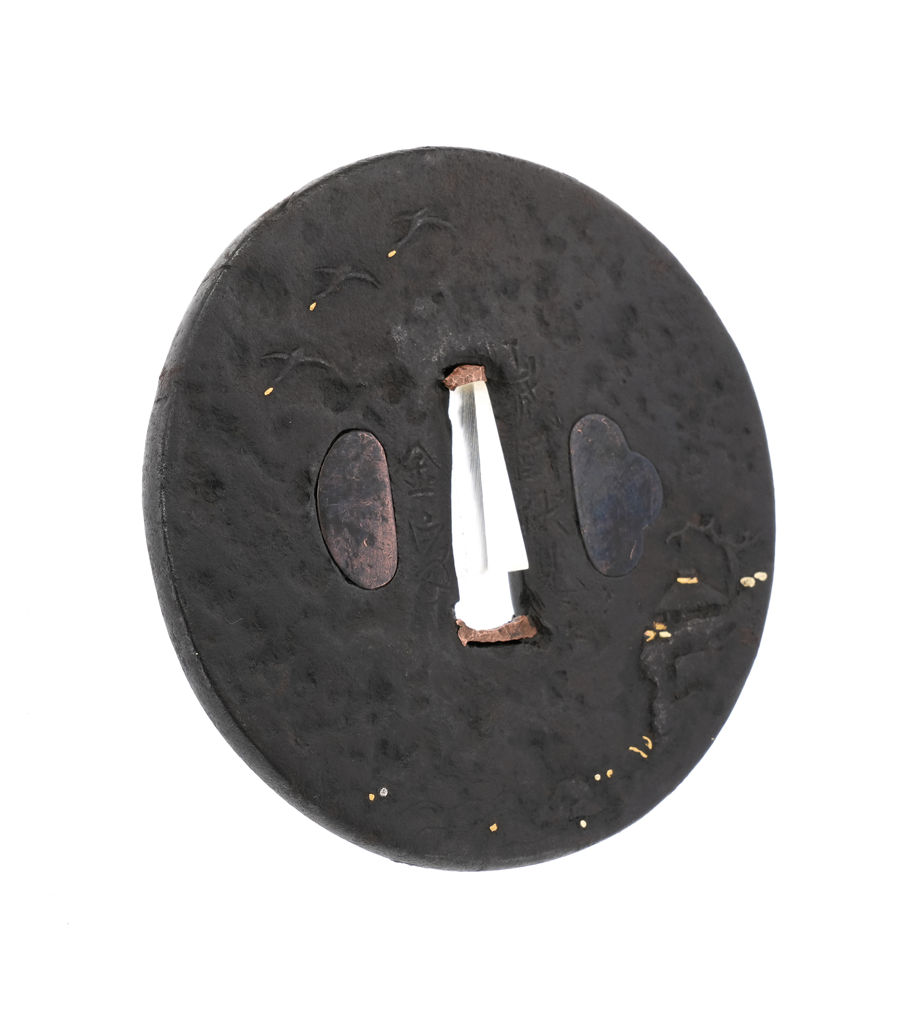 Tsuba: Flying Geese and Mountain Landscape Design - Signed Yamashiro no kuni Fushimi ju Kaneie — 7 of 11