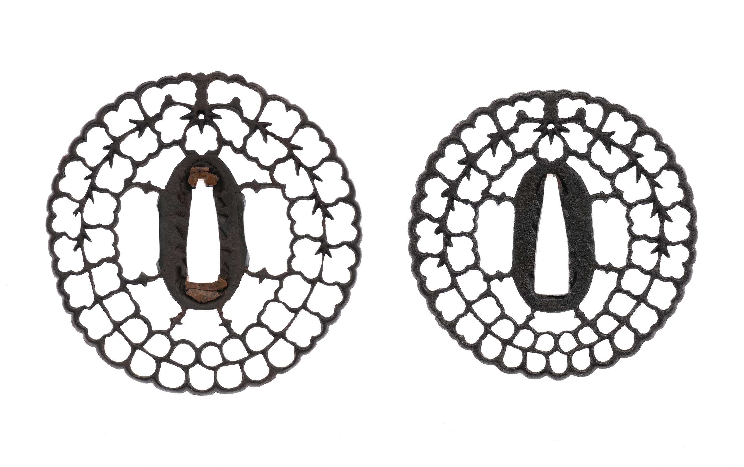 Daisho Tsuba with Paulownia and Wisteria Openwork Design - Mumei (Kyosukashi) — 3 of 16