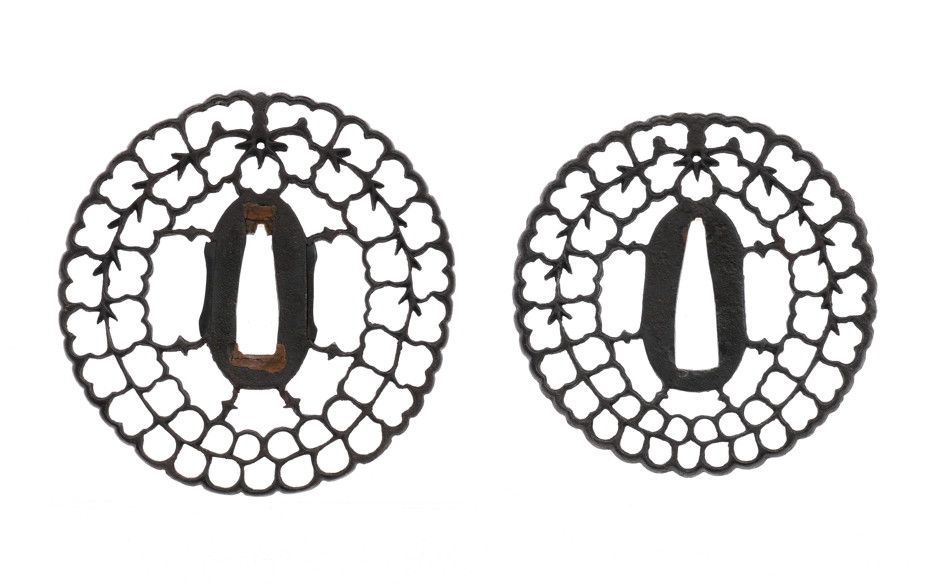 Daisho Tsuba with Paulownia and Wisteria Openwork Design - Mumei (Kyosukashi) — 4 of 16