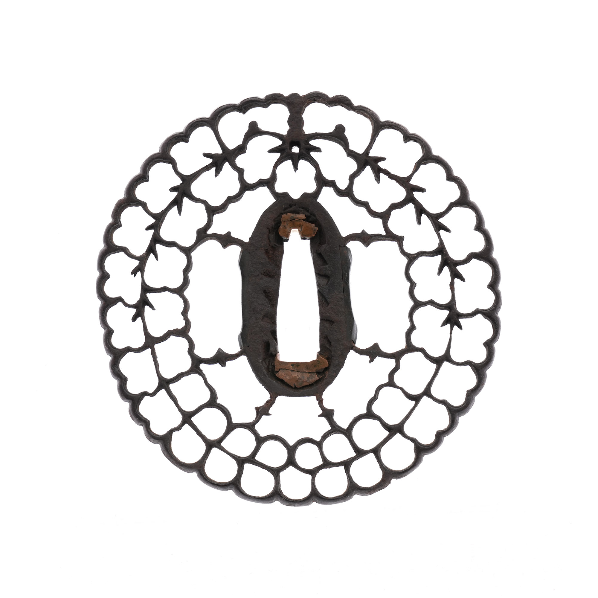 Daisho Tsuba with Paulownia and Wisteria Openwork Design - Mumei (Kyosukashi) — 5 of 16