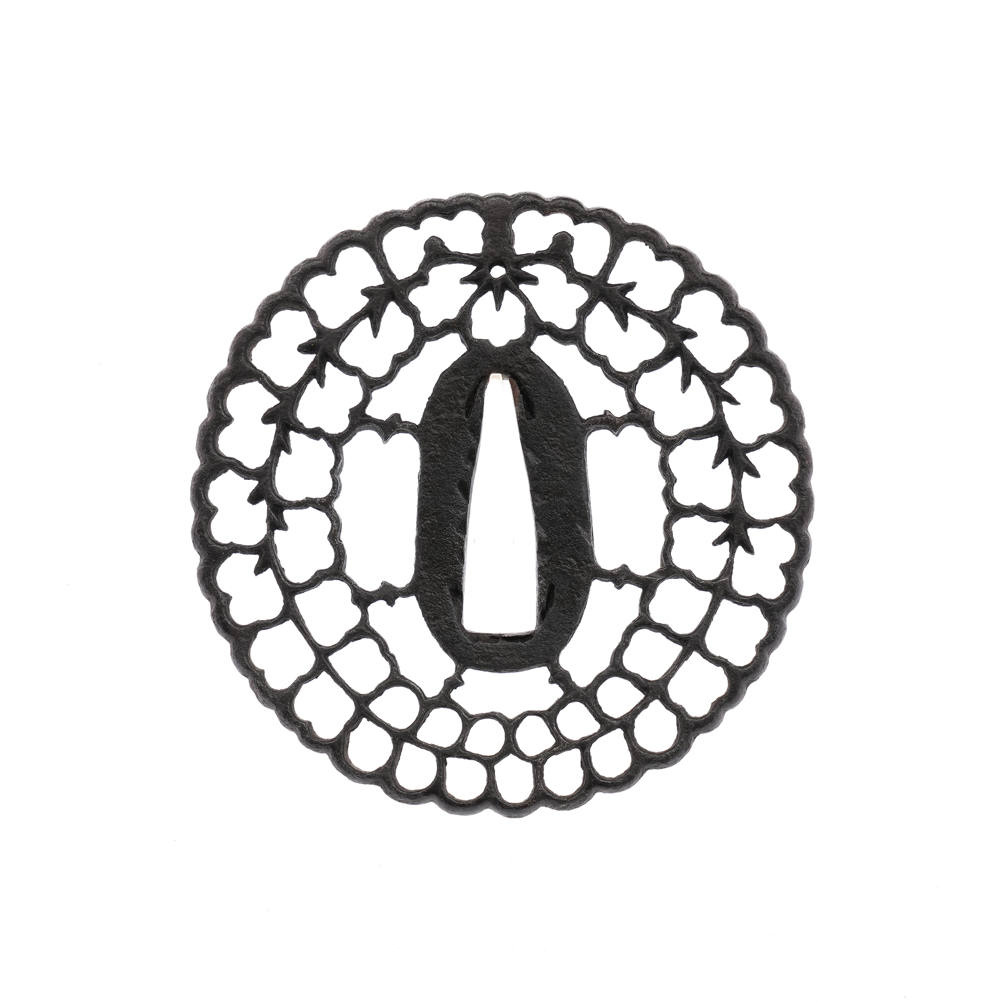 Daisho Tsuba with Paulownia and Wisteria Openwork Design - Mumei (Kyosukashi) — 11 of 16