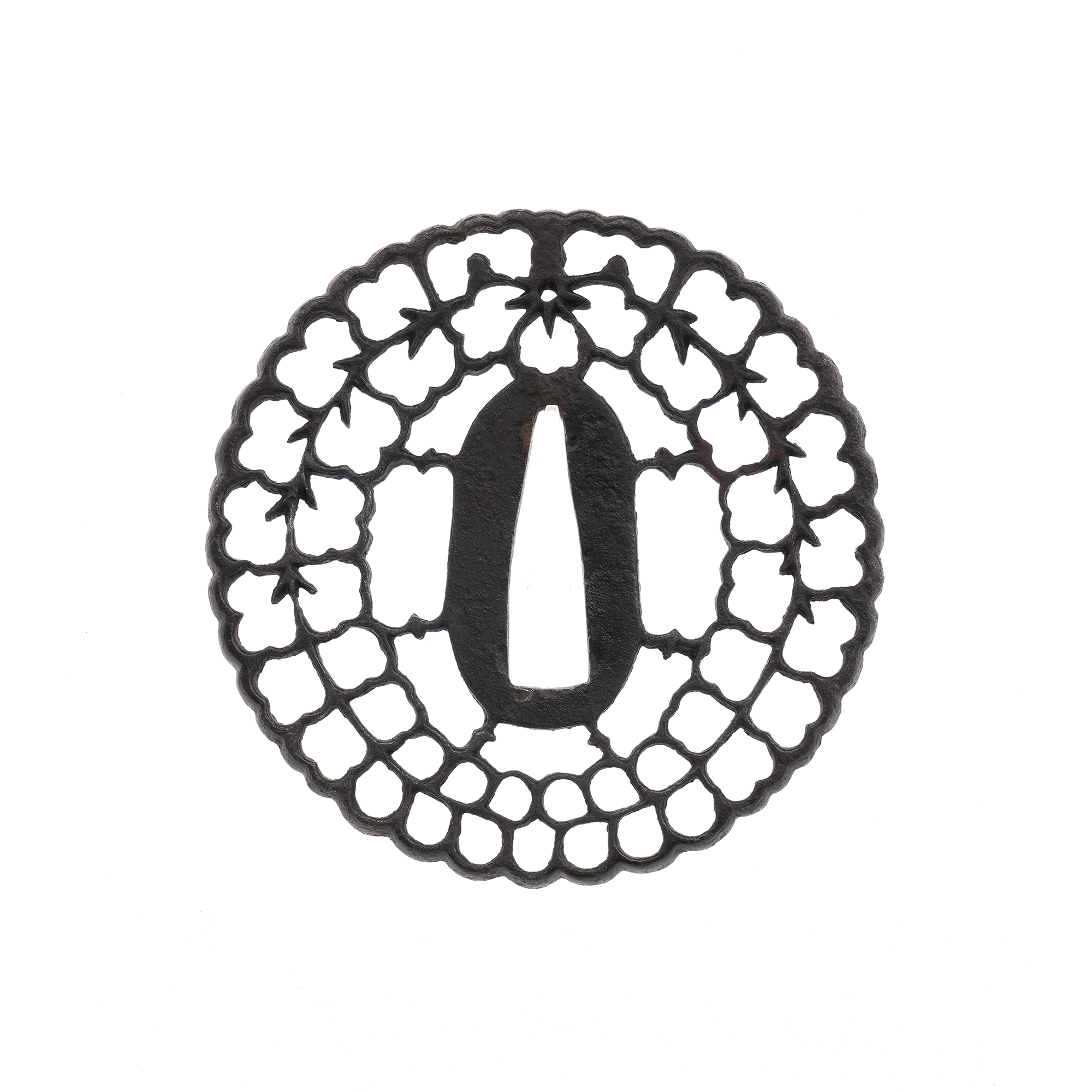 Daisho Tsuba with Paulownia and Wisteria Openwork Design - Mumei (Kyosukashi) — 12 of 16
