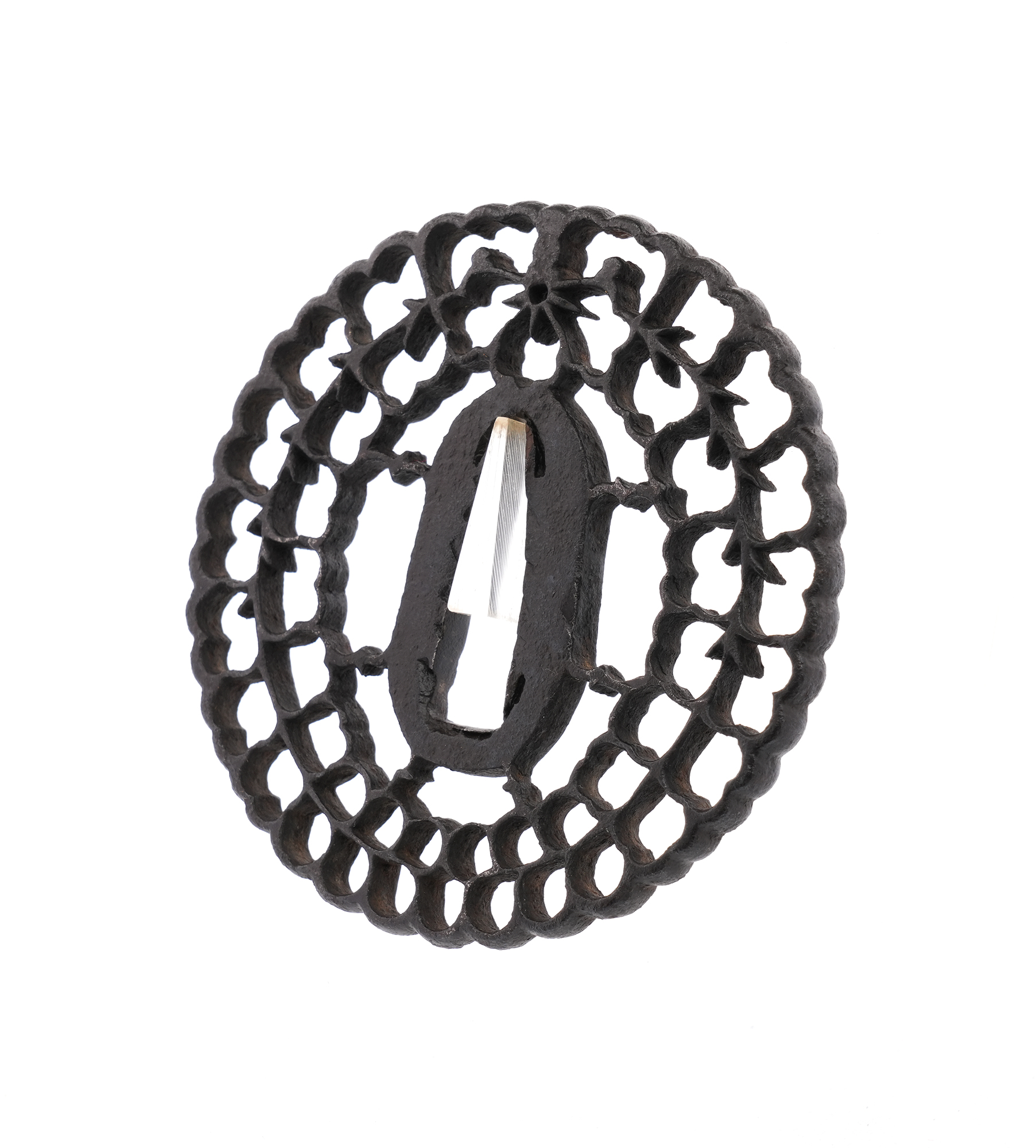 Daisho Tsuba with Paulownia and Wisteria Openwork Design - Mumei (Kyosukashi) — 14 of 16