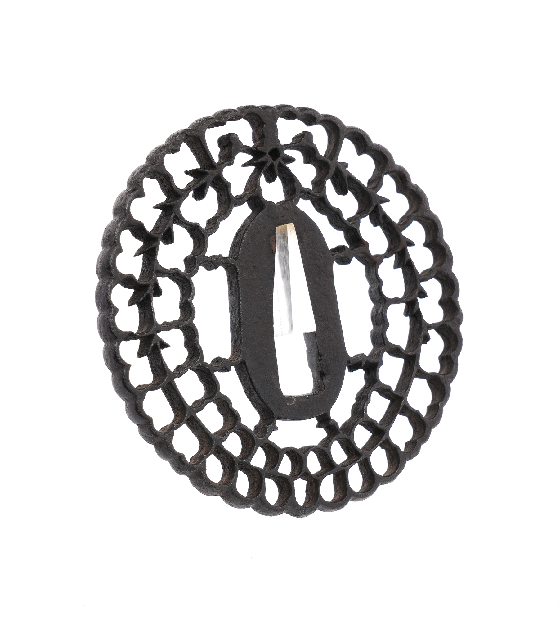 Daisho Tsuba with Paulownia and Wisteria Openwork Design - Mumei (Kyosukashi) — 15 of 16