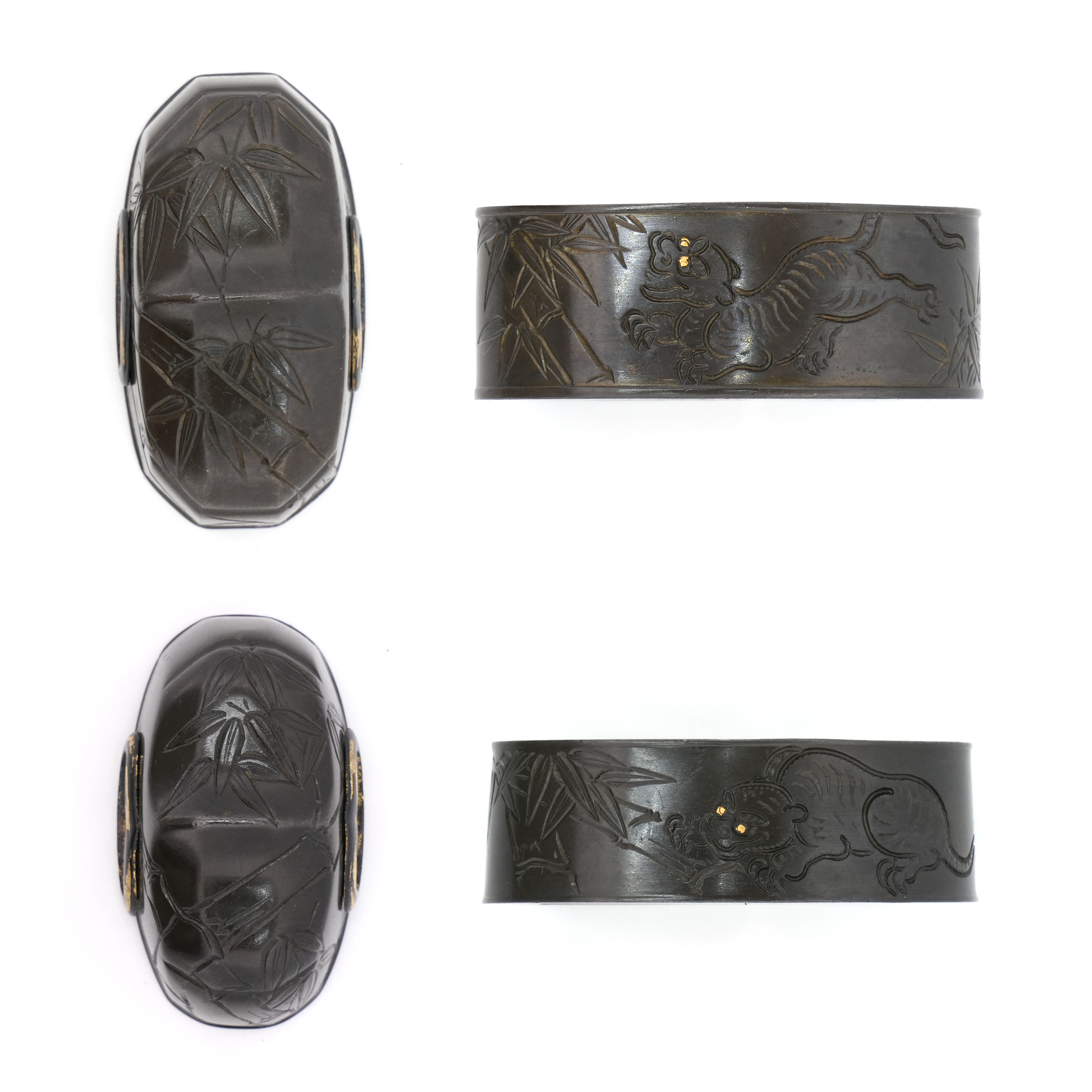 Bamboo and Tiger Daisho Fuchi-Kashira - Mumei — 2 of 14