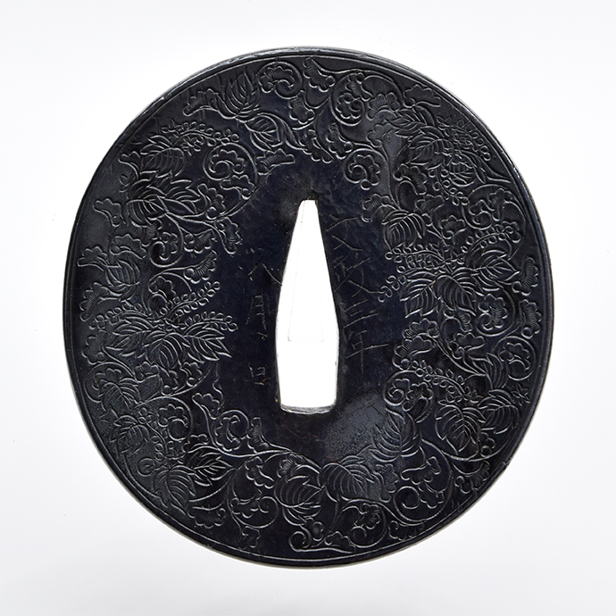 Tsuba: Bushu ju Toshiyuki - Arabesque and Dancing Paulownia, dated Bunsei 3rd year — 4 of 10